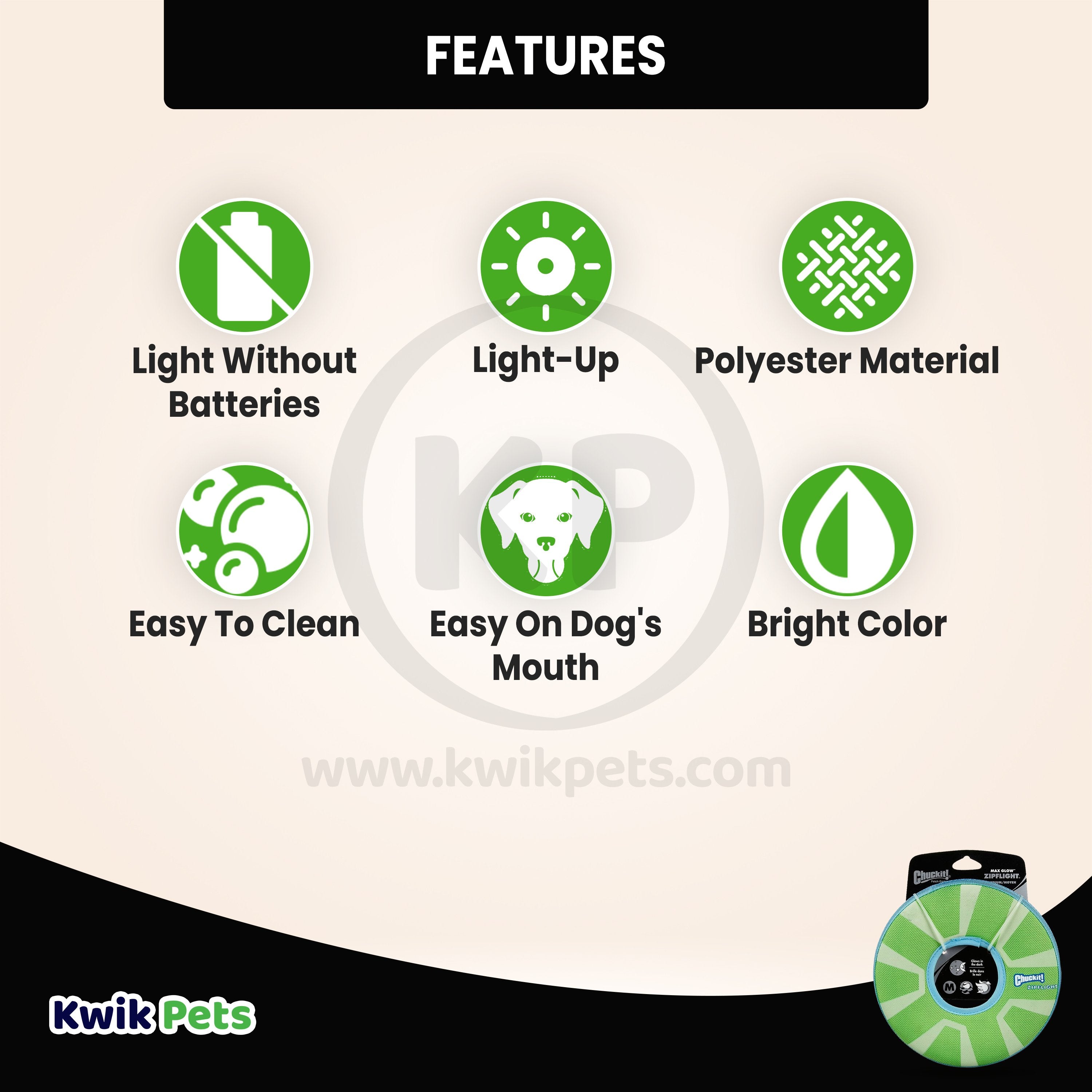 Chuckit! ZipFlight Max Glow Dog Toy Green/White Medium