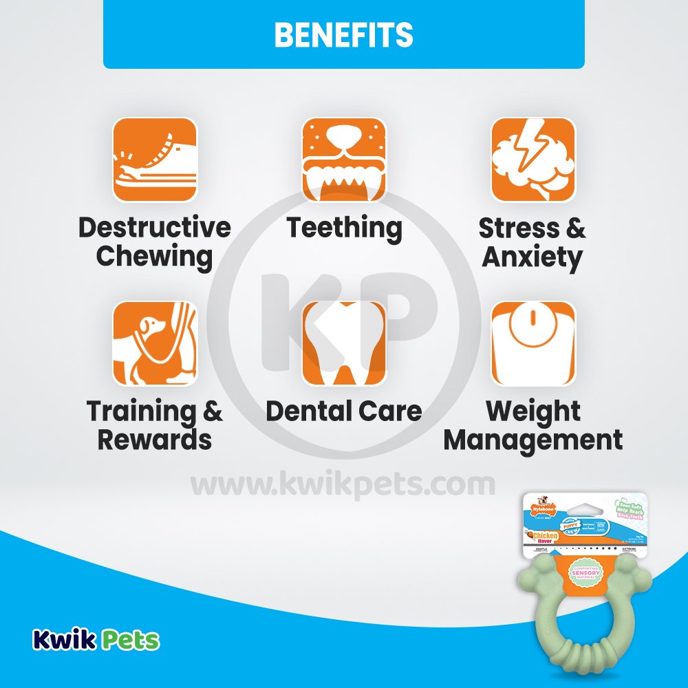 Nylabone Puppy Chew Sensory Material Teething Ring Toy Chicken Small/Regular - Up To 25 Ibs