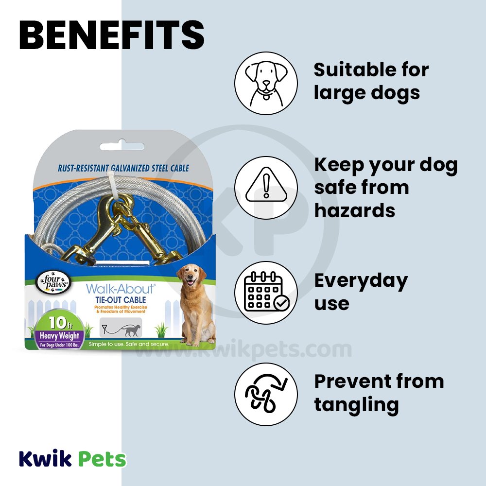 Four Paws Heavy Weight Dog Tie-Out Cable Silver 10-ft