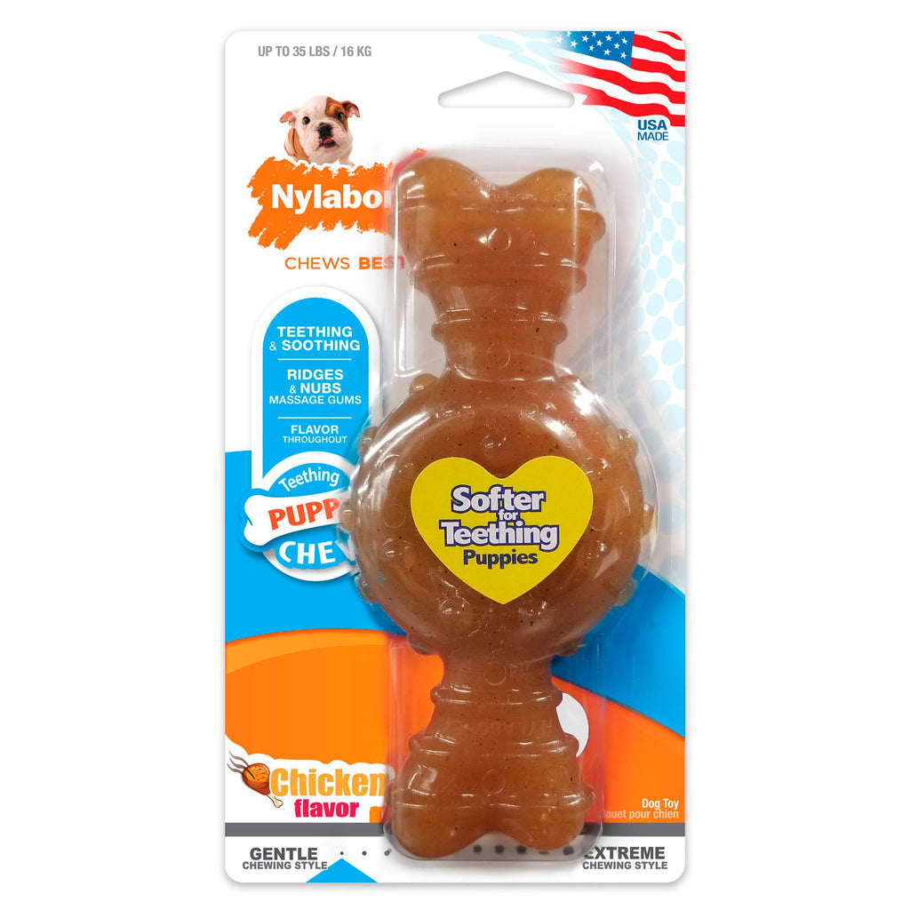 Nylabone Puppy Chew Ring Bone Teething Toy Chicken Medium/Wolf - Up To 35 lbs