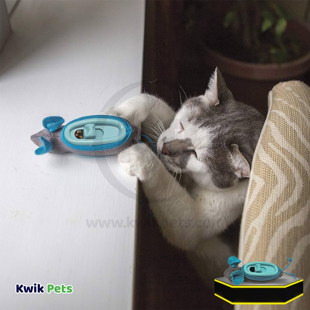 Doc & Phoebe's The Hunting Snacker Interactive Cat Feeder Toy Black & Blue 3.5-in