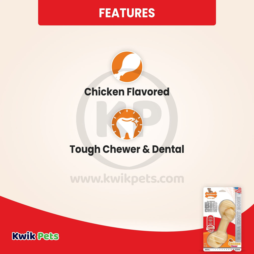 Nylabone Power Chew Big Knot Bone Dog Toy Chicken XXL/Monster - 50++ lbs