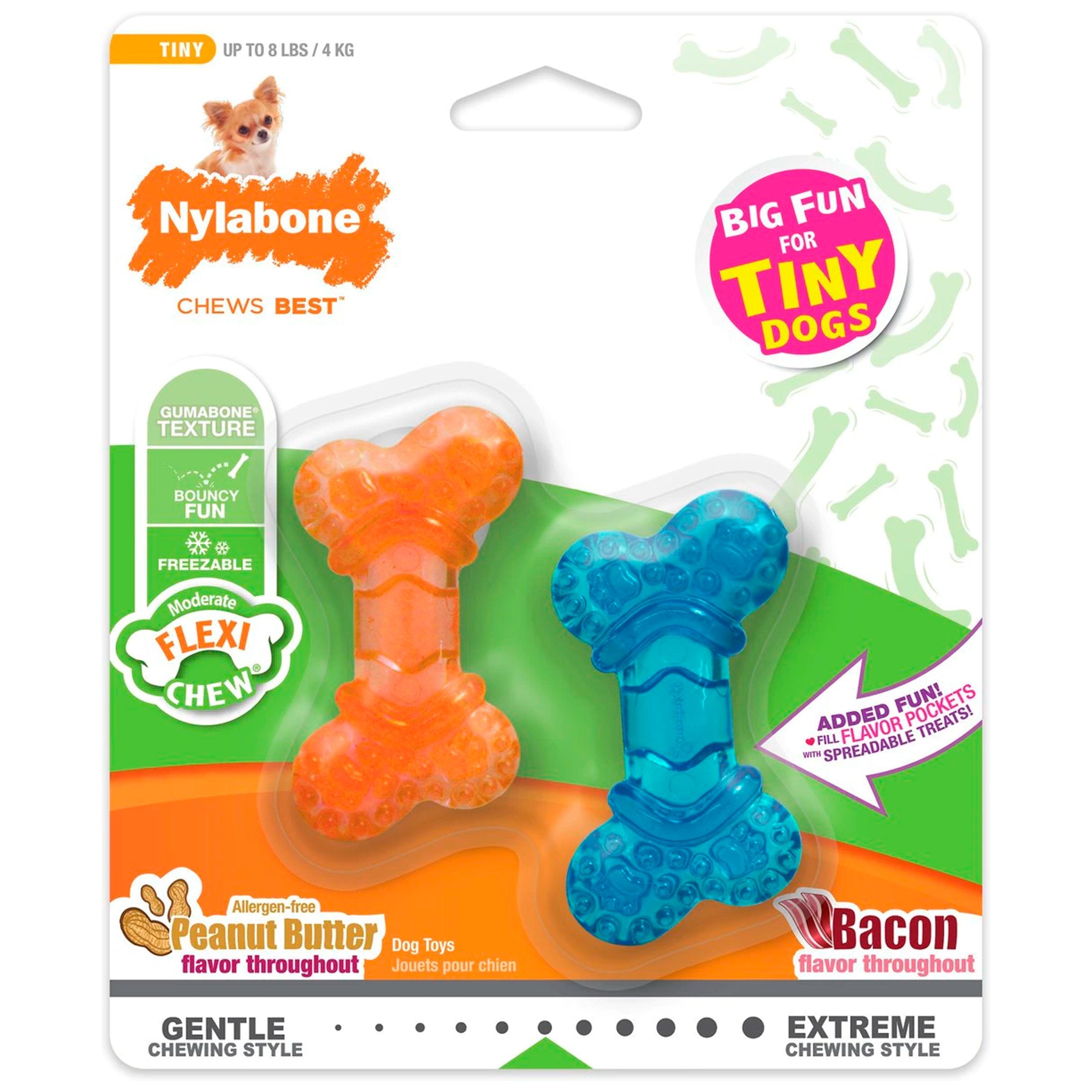 Nylabone Moderate FlexiChew Bone Dog Toy Peanut Butter & Bacon XXS/Tiny - Up To 8 lbs 2 Count