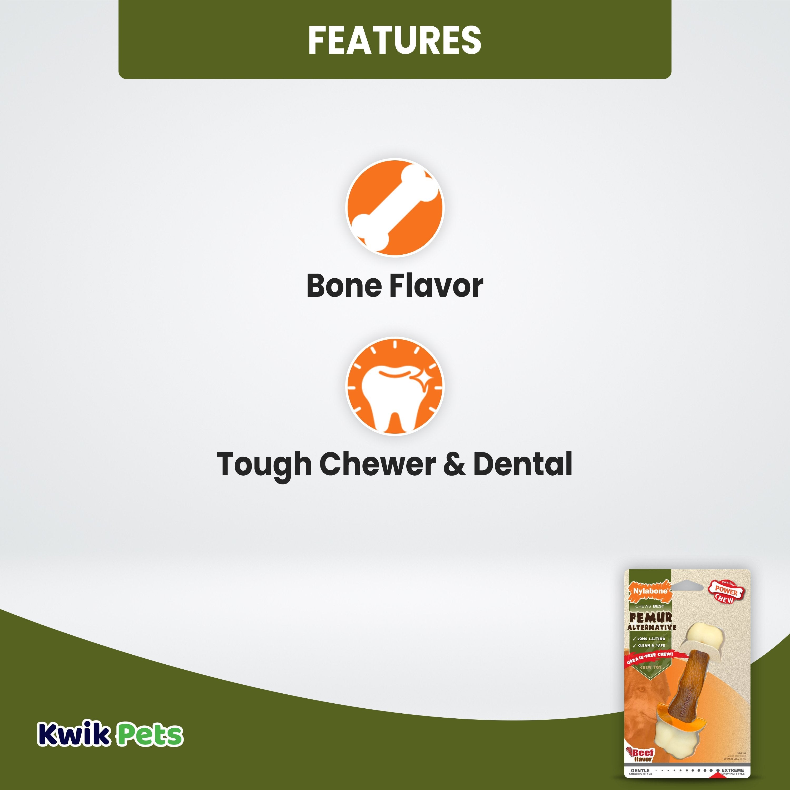 Nylabone Power Chew Femur Bone Alternative Dog Toy Beef Medium/Wolf - Up To 35 lbs