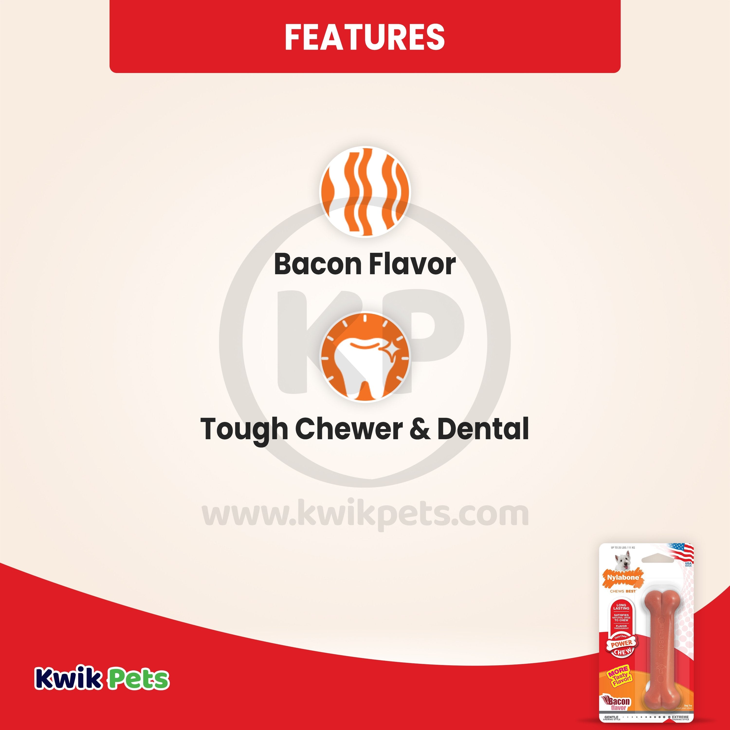 Nylabone Power Chew Dog Toy Bacon Small/Regular - Up To 25 Ibs