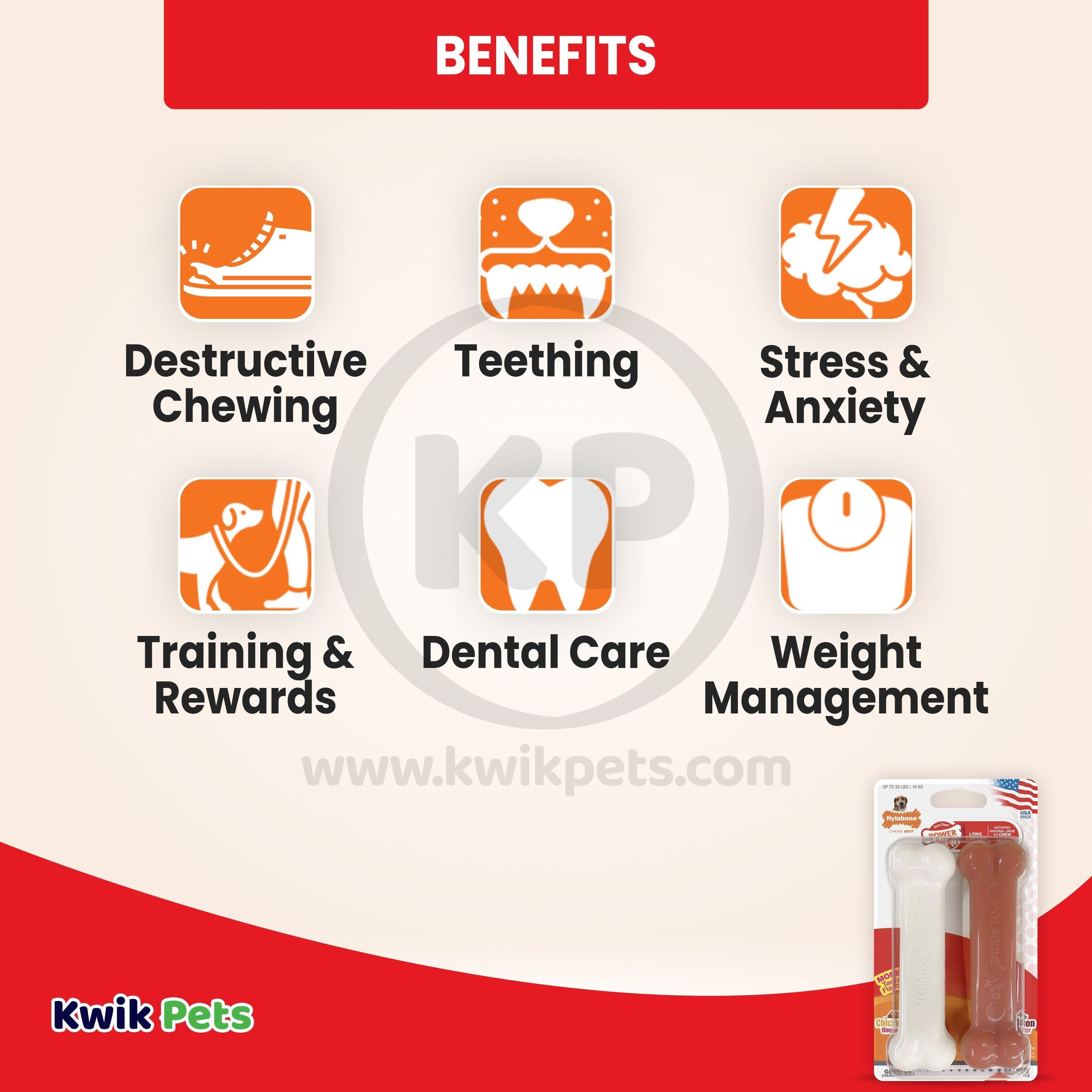 Nylabone Classic Power Chew Bacon & Chicken Flavor Durable Dog Toy Medium/Wolf - Up To 35 lbs 2 Count