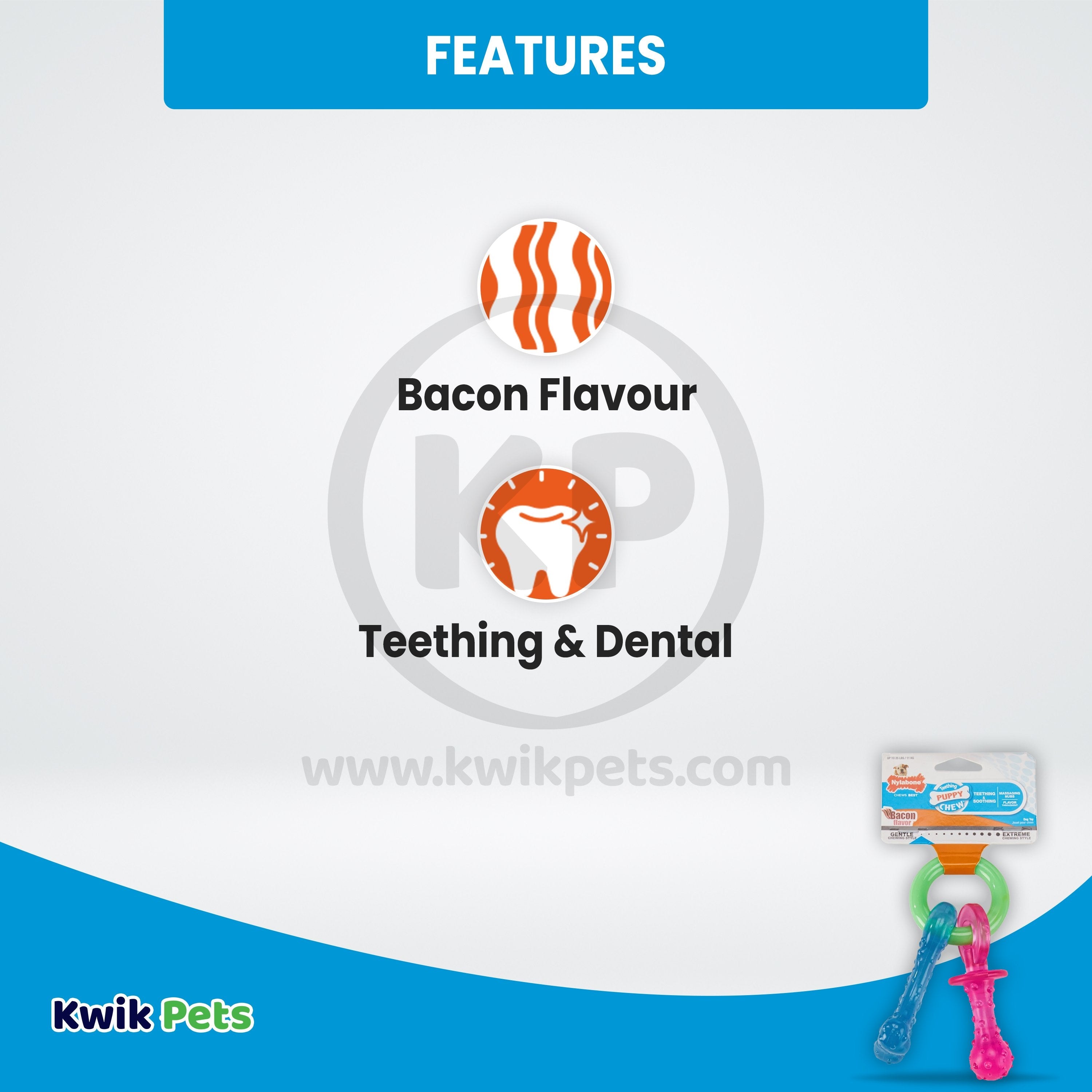 Nylabone Puppy Chew Teething Pacifier Toy Bacon Small/Regular - Up To 25 lbs