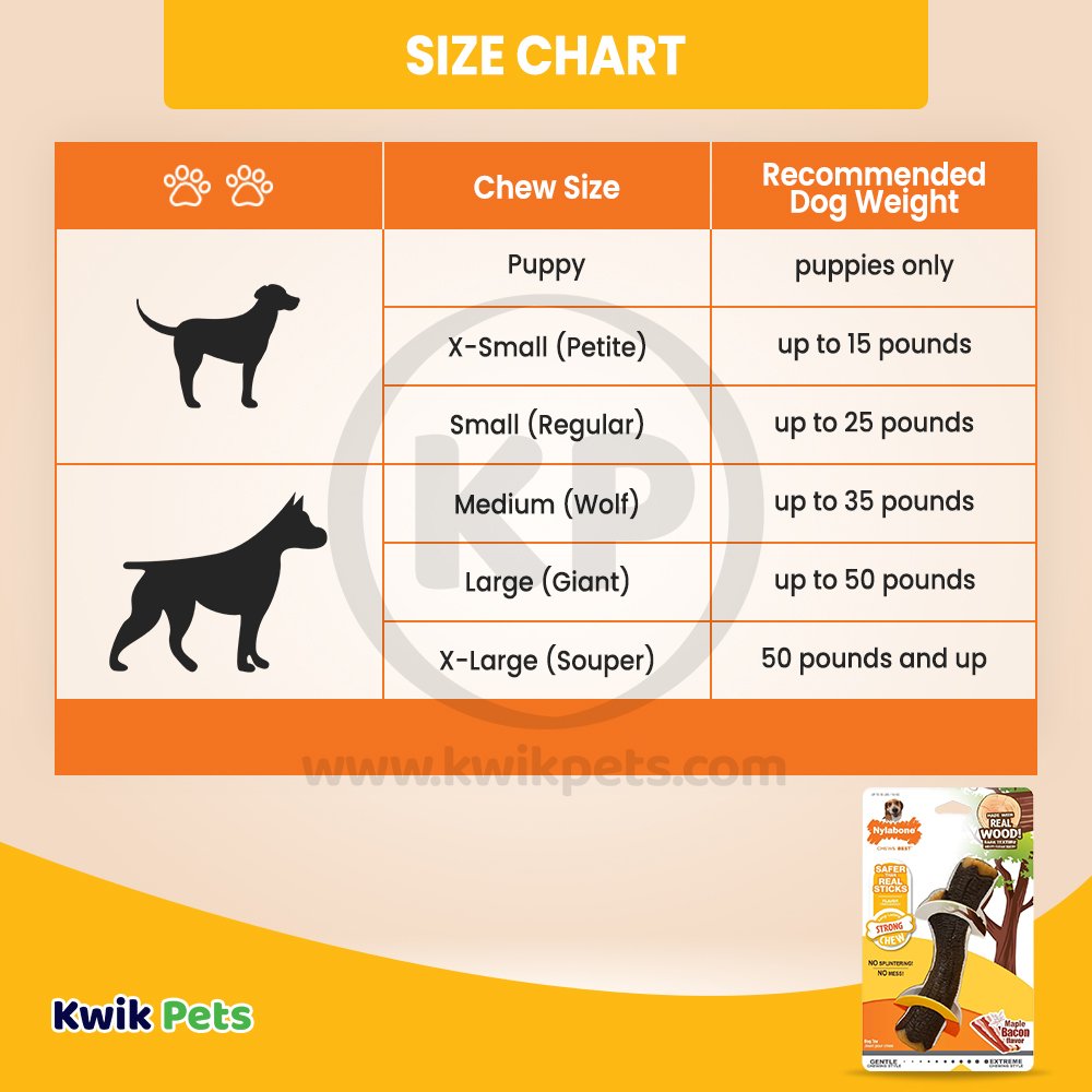 Nylabone Strong Chew Real Wood Dog Stick Toy Bacon Medium/Wolf - Up To 35 lbs