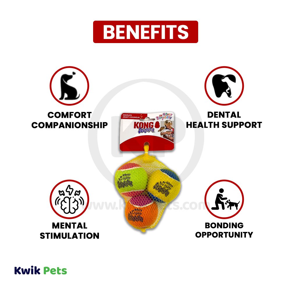 Kong Air Dog Squeakair Dog Toy Birthday Balls Medium 3 Count
