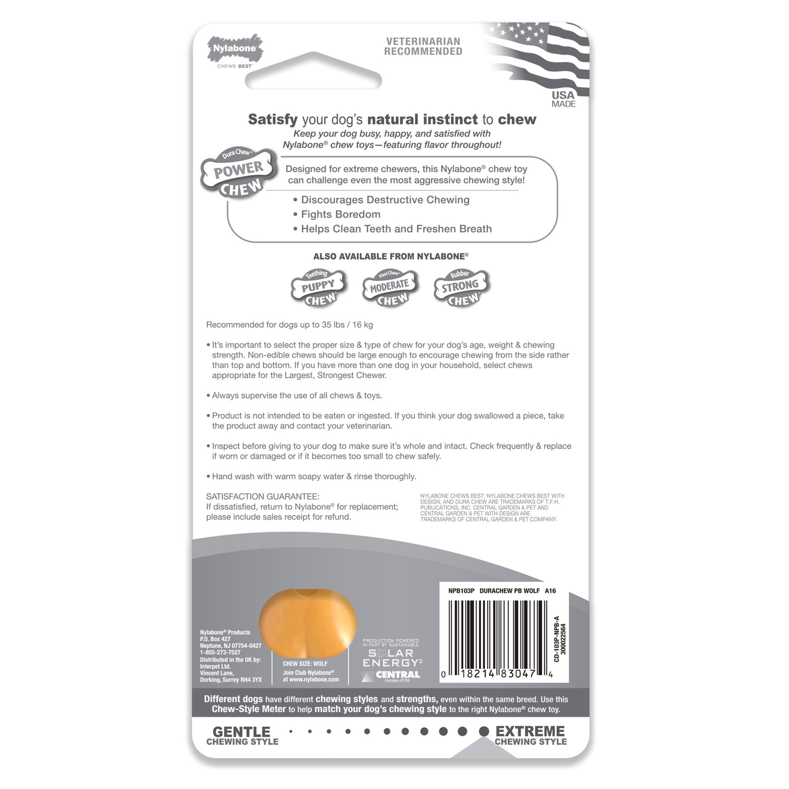 Nylabone Power Chew Dog Toy Peanut Butter Medium/Wolf - Up To 35 lbs