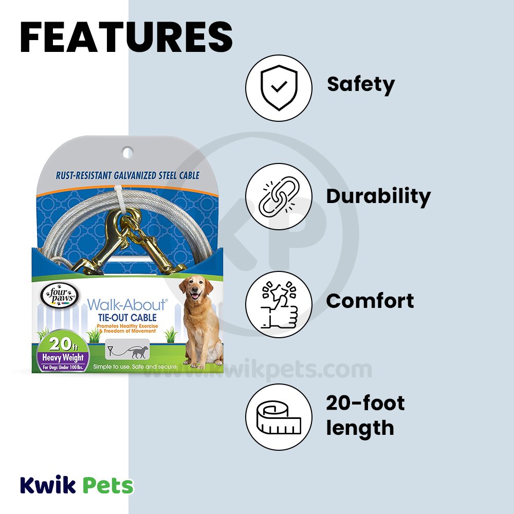 Four Paws Heavy Weight Dog Tie-Out Cable Silver 20-ft
