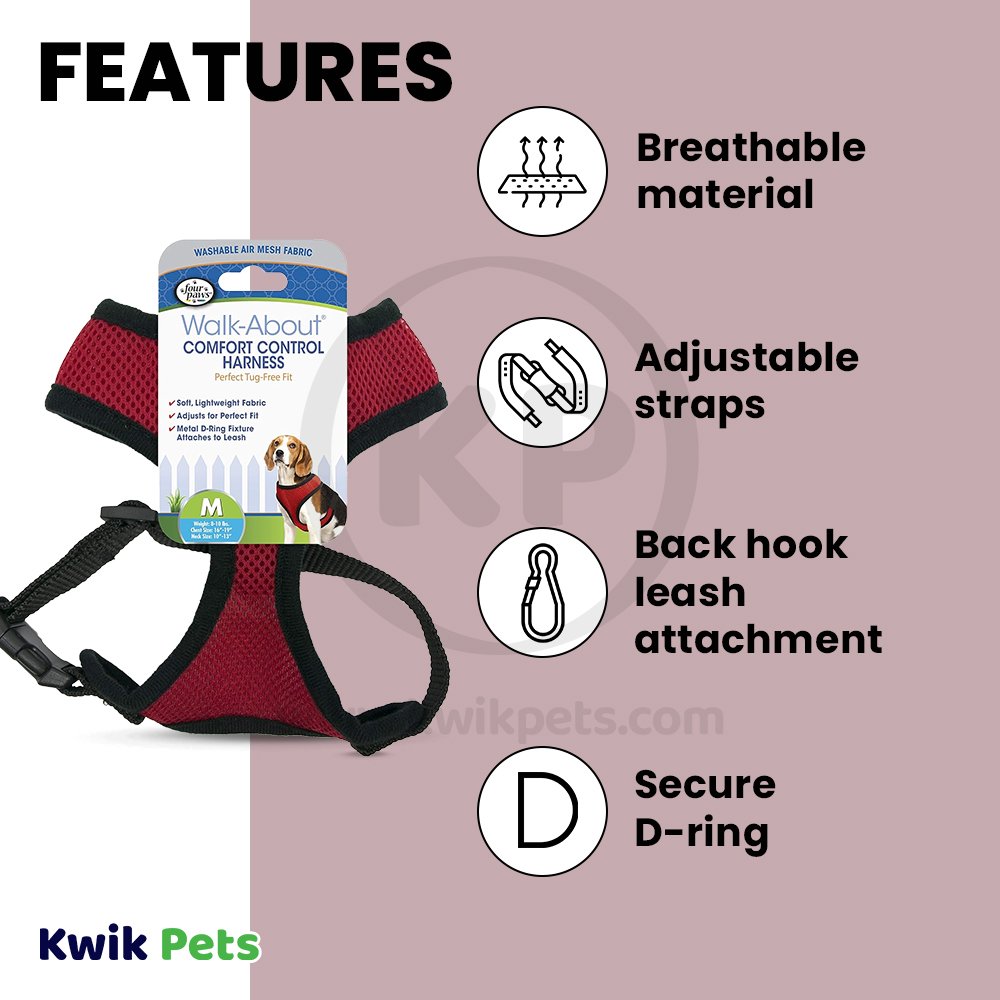 Four Paws Comfort Control Dog Harness Red Medium
