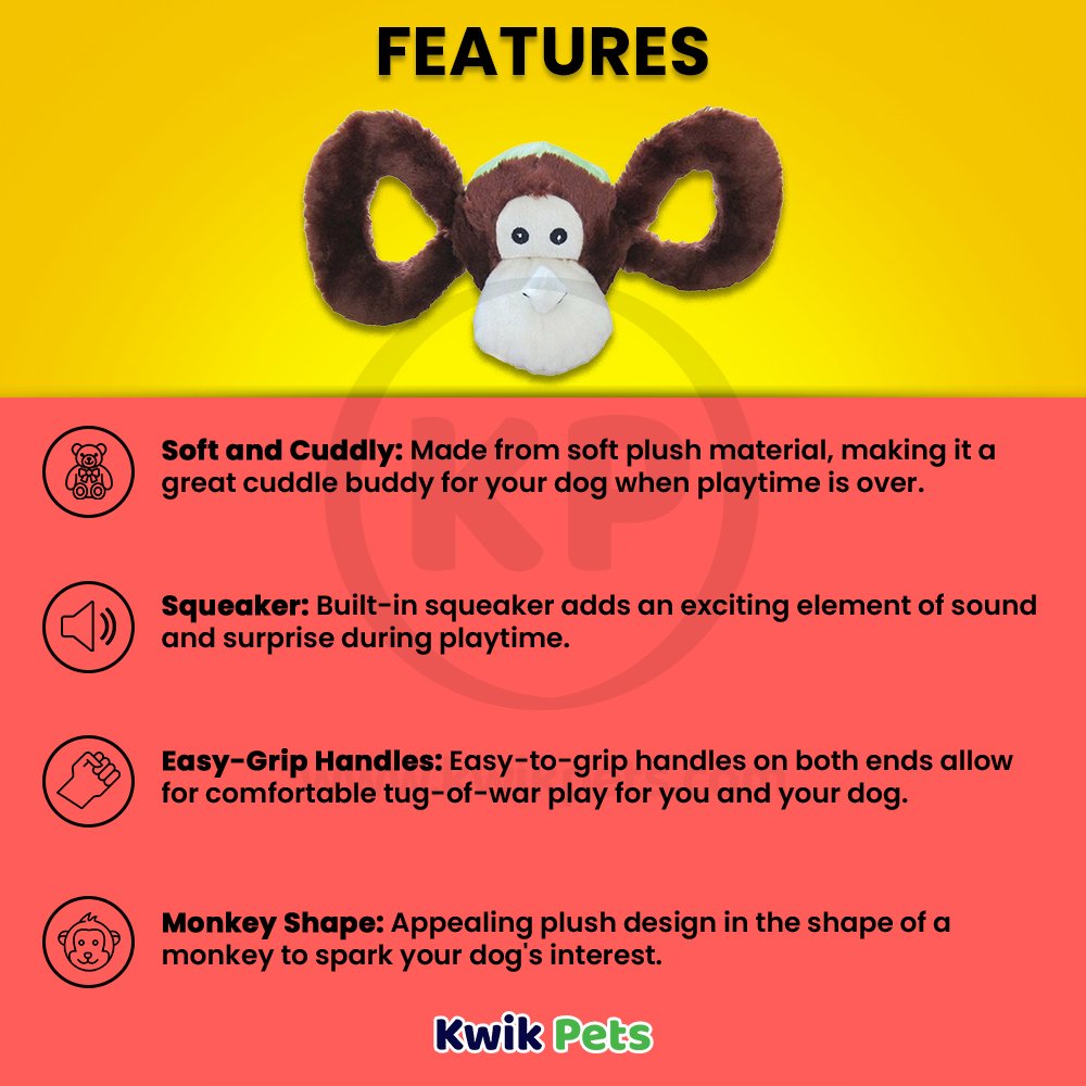 Jolly Pet Tug-a-Mals Monkey Dog Toy Brown Small 3-in