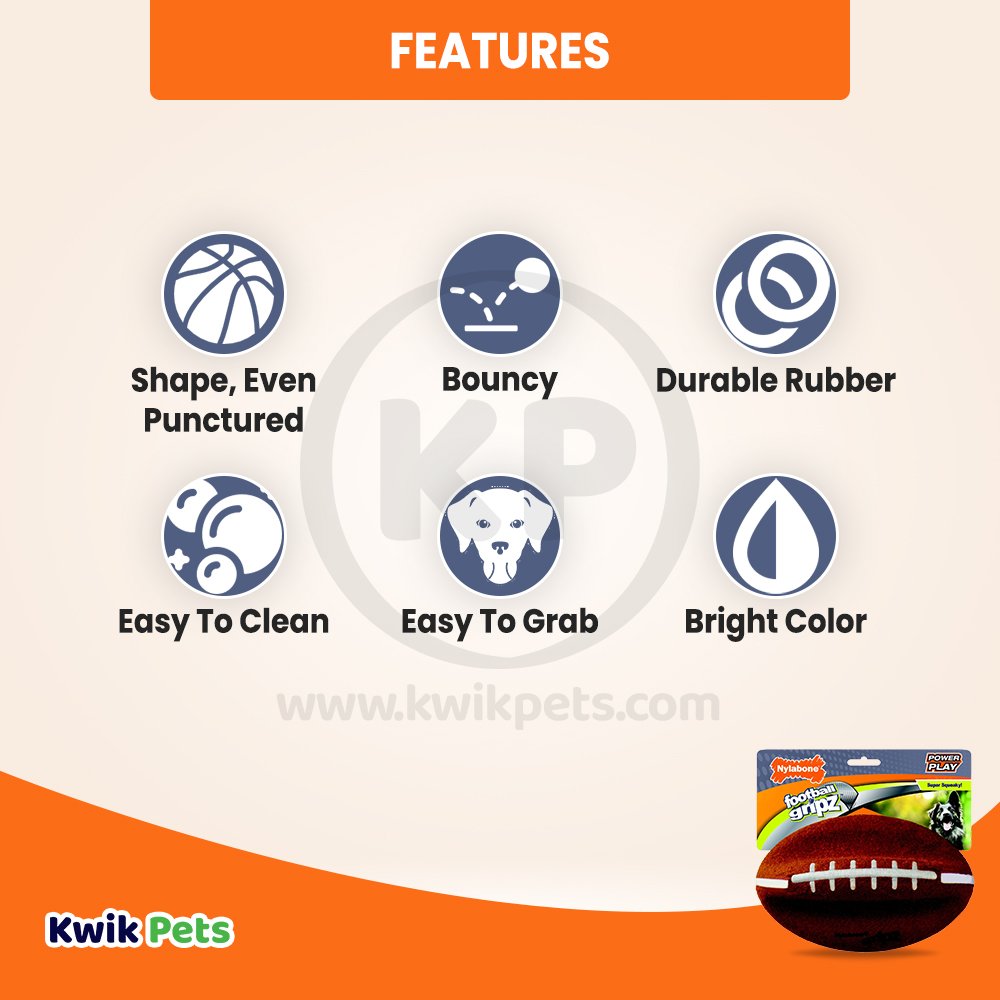 Nylabone Power Play Football Gripz Dog Toy Large/Giant - Up To 50 lbs 8.5-in