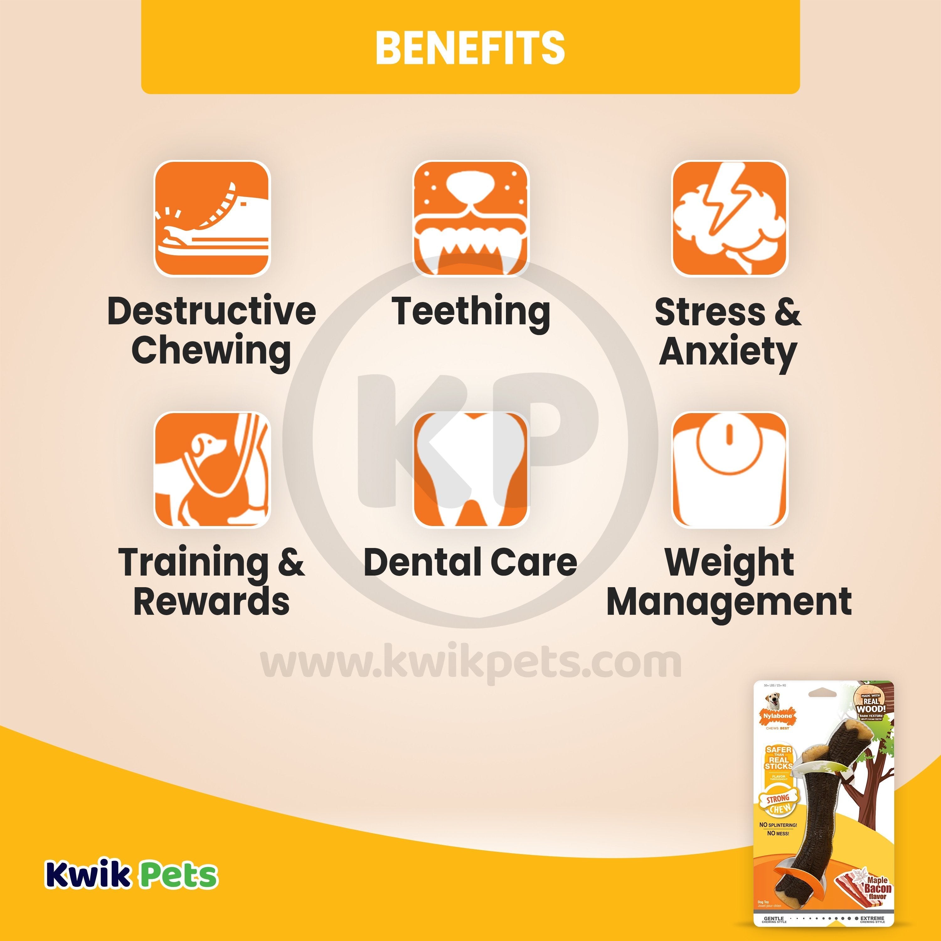 Nylabone Strong Chew Real Wood Dog Stick Toy Bacon XL/Souper - 50+ lbs