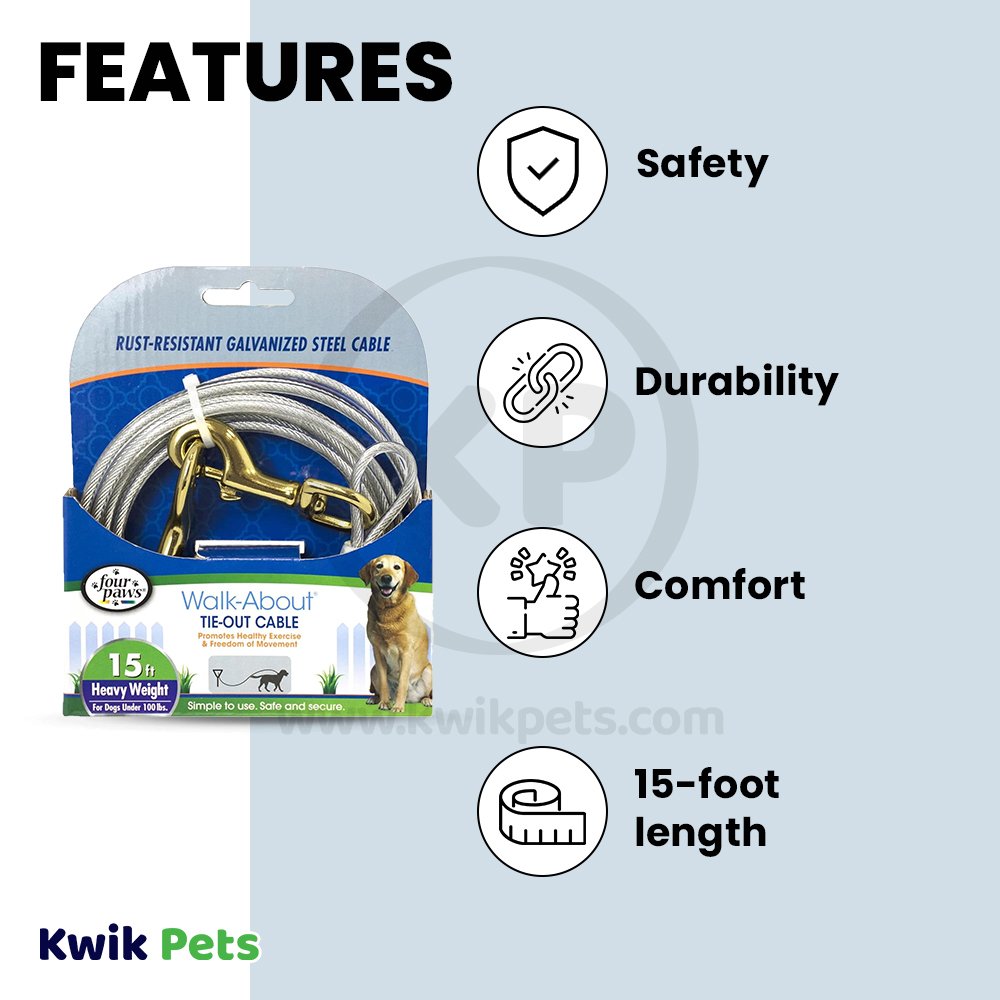 Four Paws Heavy Weight Dog Tie-Out Cable Silver 15-ft