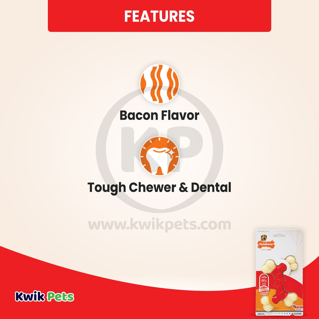 Nylabone Power Chew Double Bone Dog Toy Bacon Medium/Wolf - Up To 35 lbs