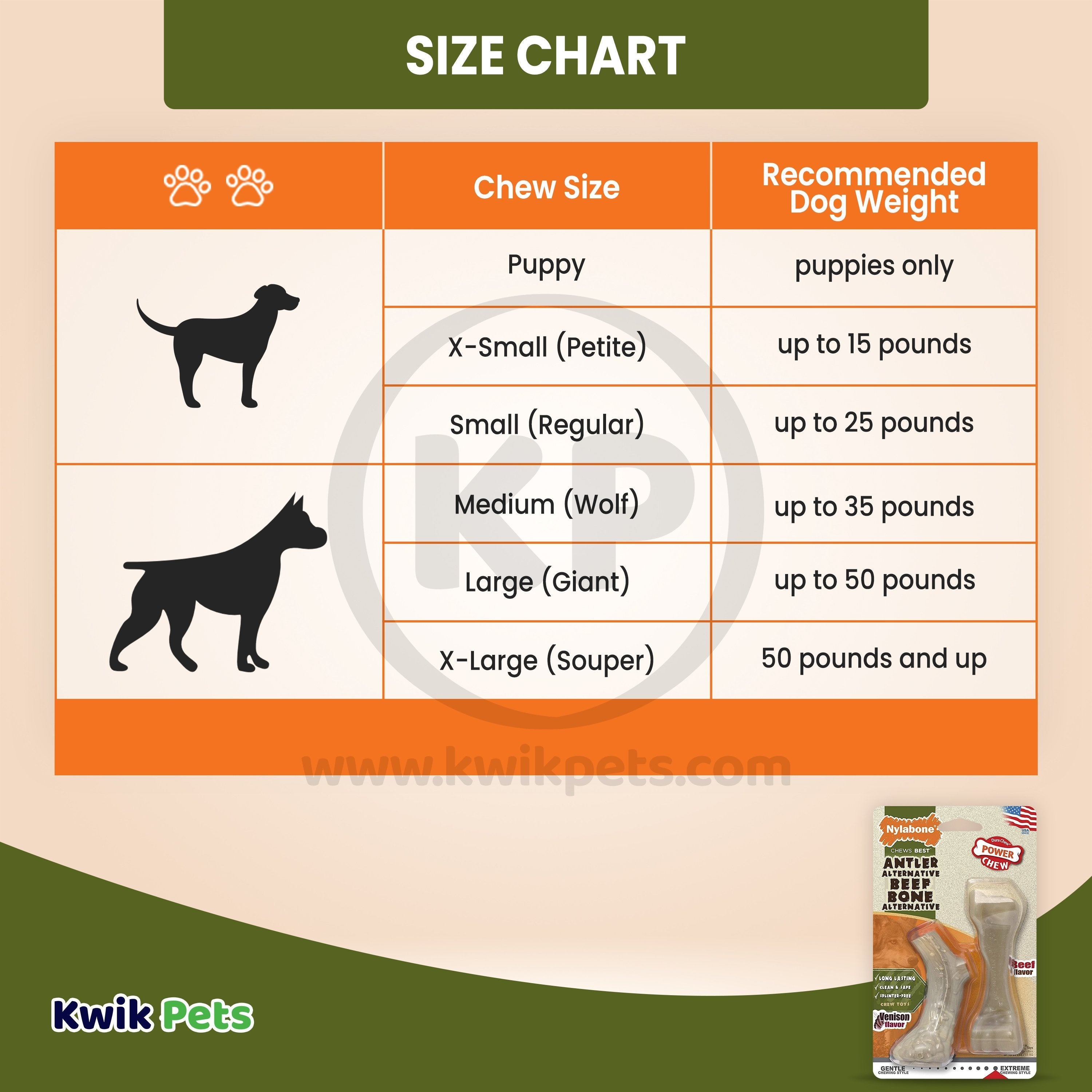 Nylabone Power Chew Venison Antler Alternative & Beef Bone Dog Toy Twin Pack Small/Regular - Up To 25 lbs
