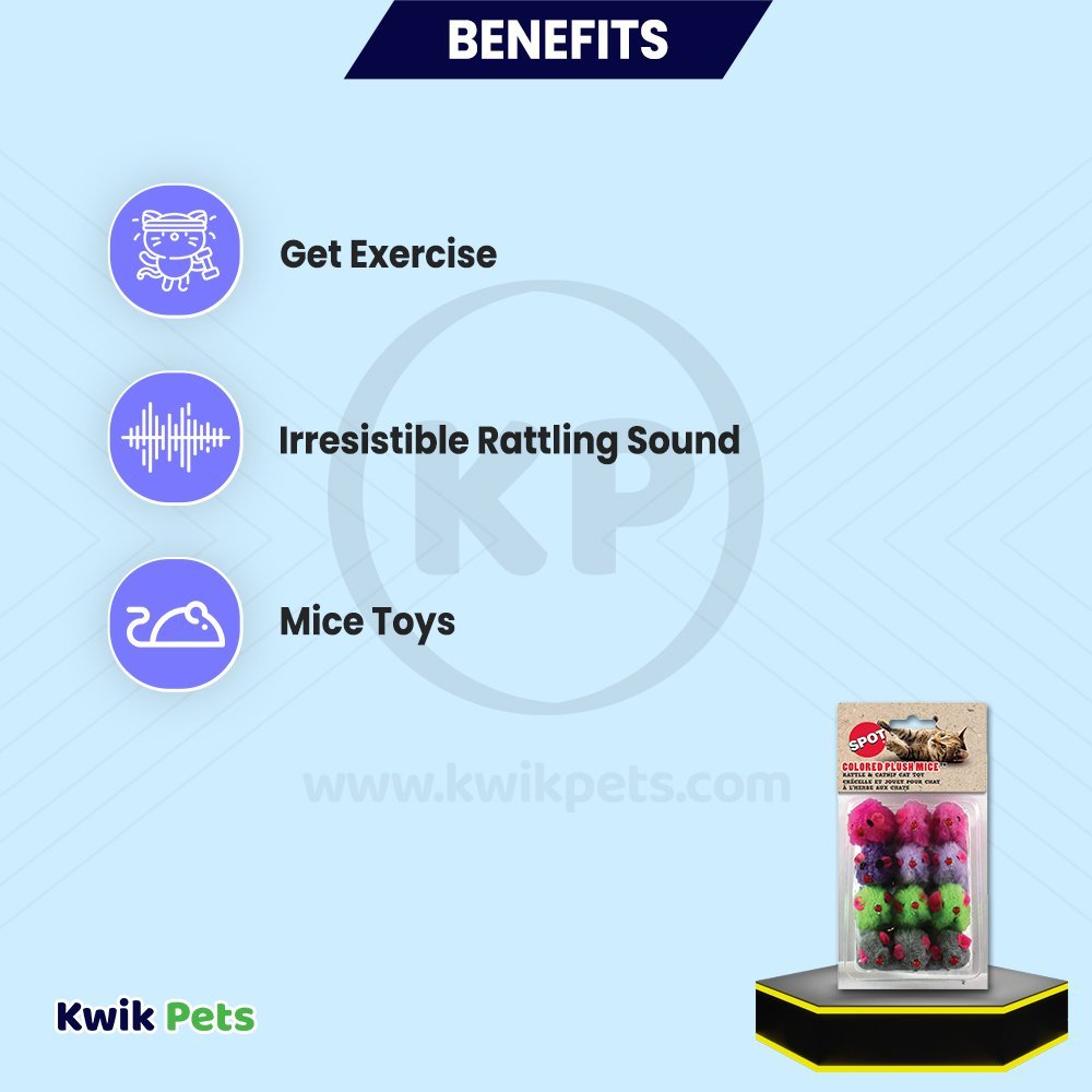 Spot Colored Plush Mice Rattle & Catnip Cat Toy Assorted 12 Count