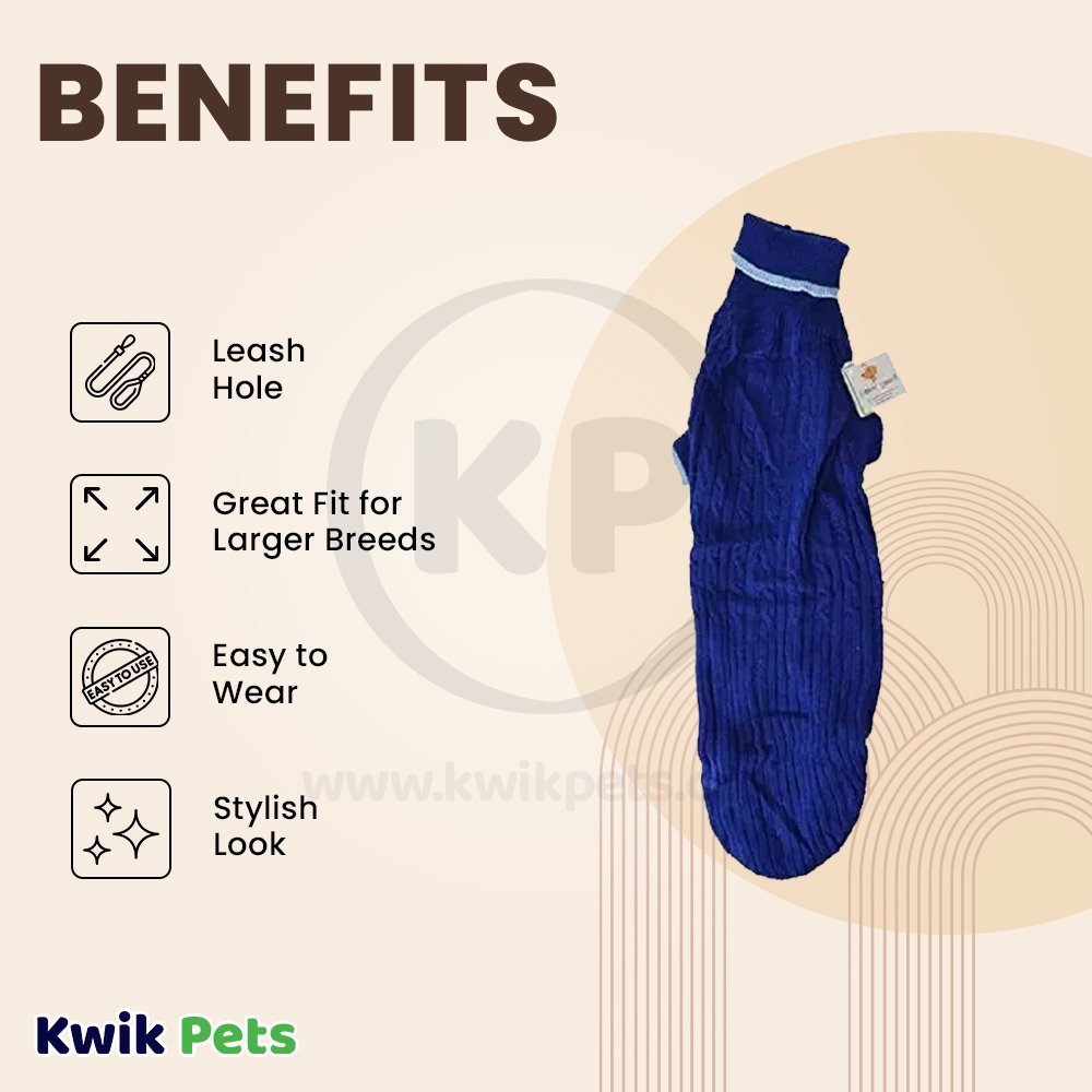 Fashion Pet Classic Cable Dog Sweater Cobalt Blue Extra-Large