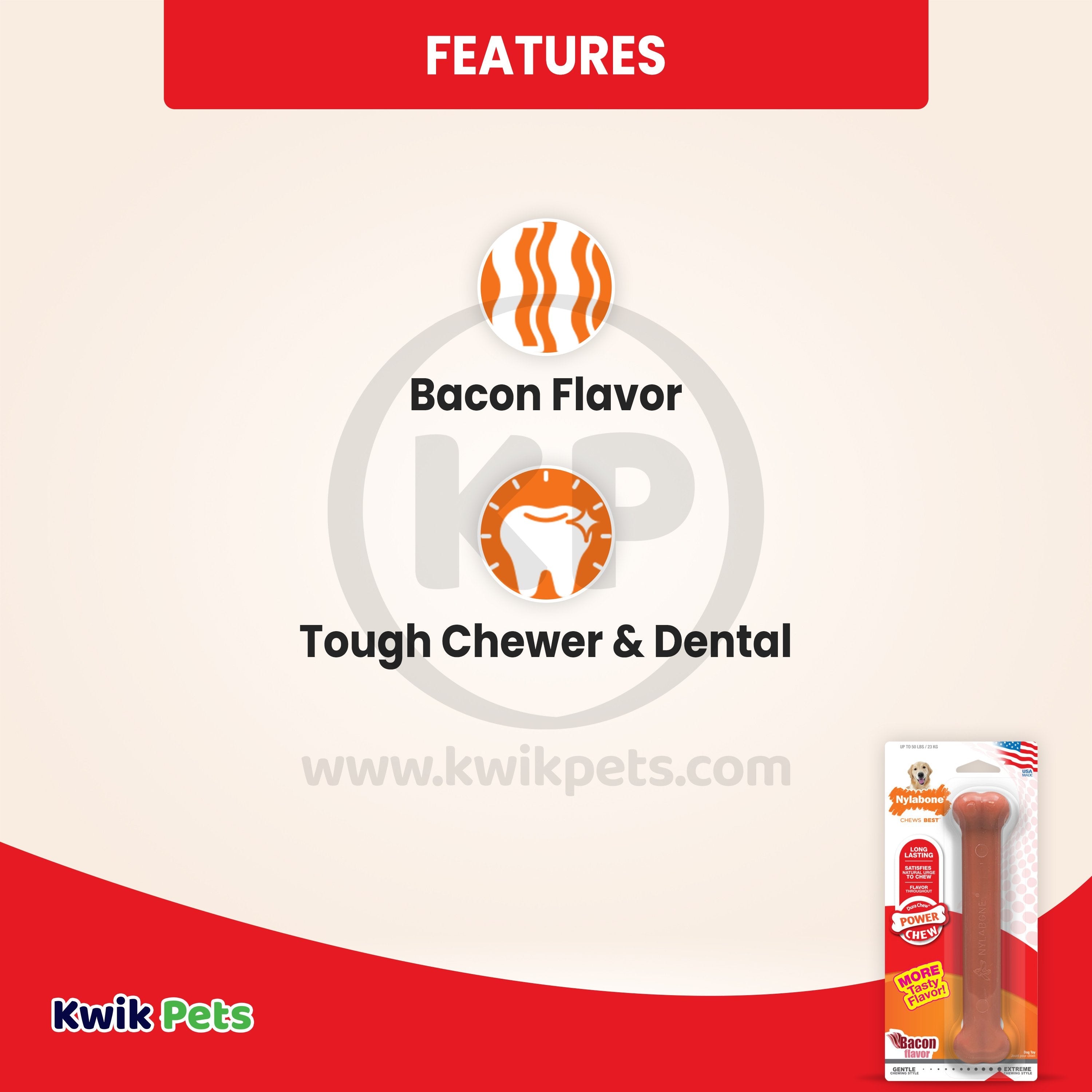 Nylabone Power Chew Dog Toy Bacon Large/Giant - Up To 50 lbs