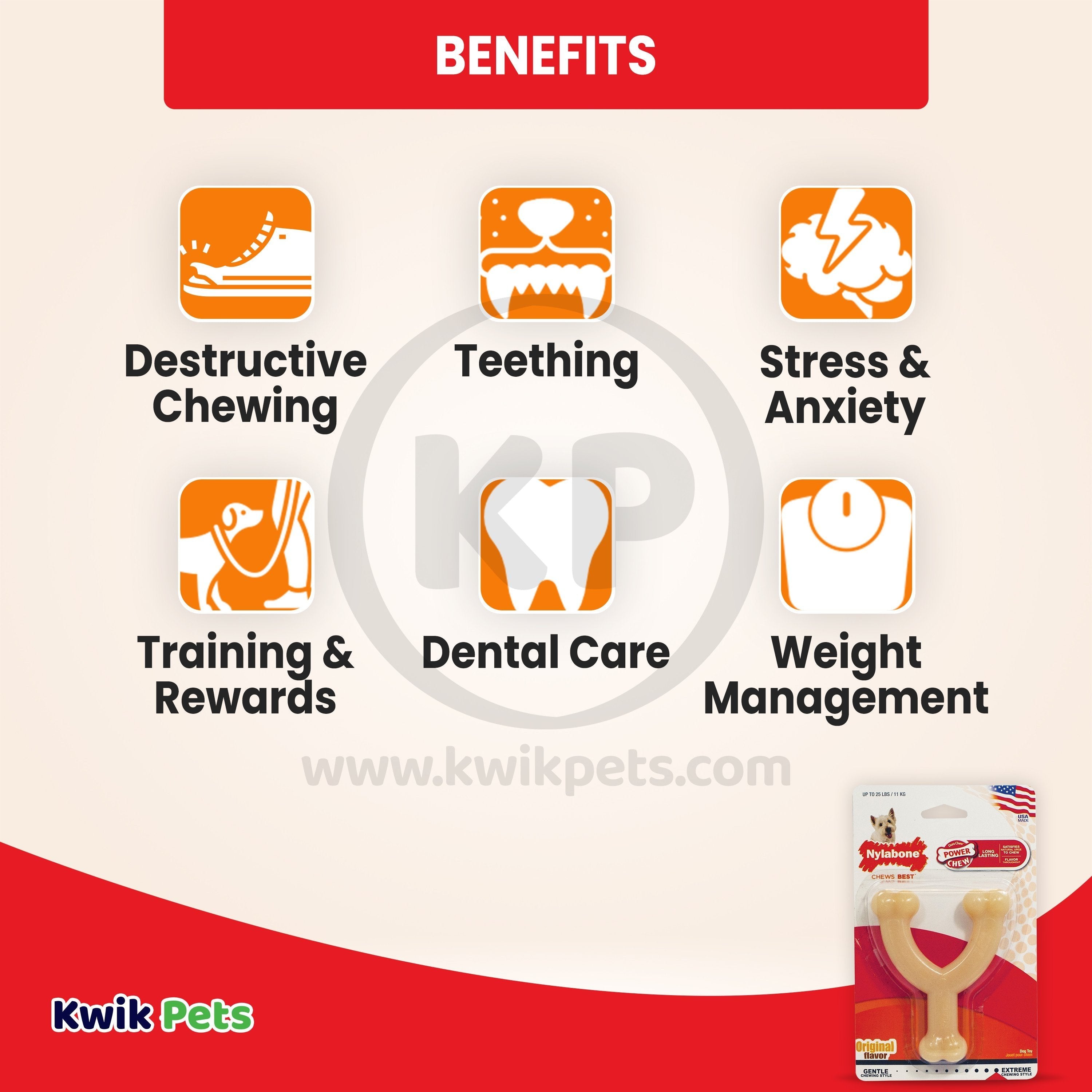 Nylabone Power Chew Original Wishbone Adult Dog Toy Small/Regular - Up To 25 lbs