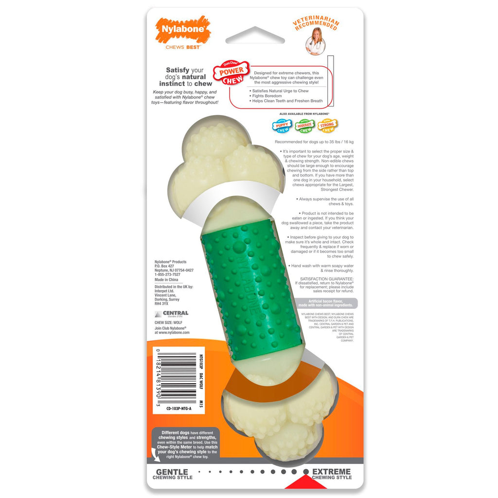 Nylabone Power Chew Double Action Durable Dog Toy Bacon Medium/Wolf - Up To 35 lbs