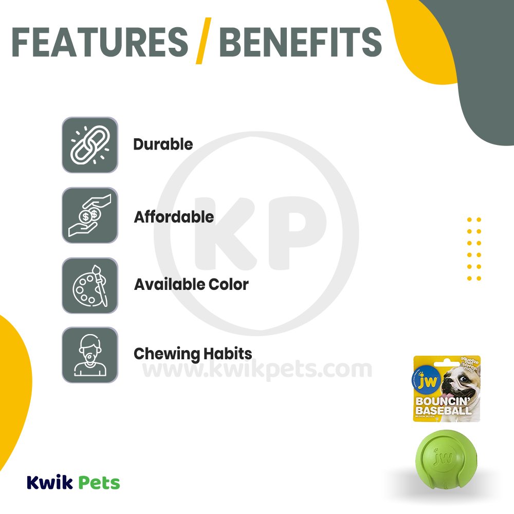 JW Pet iSqueak Bouncin' Baseball Dog Toy Assorted Medium