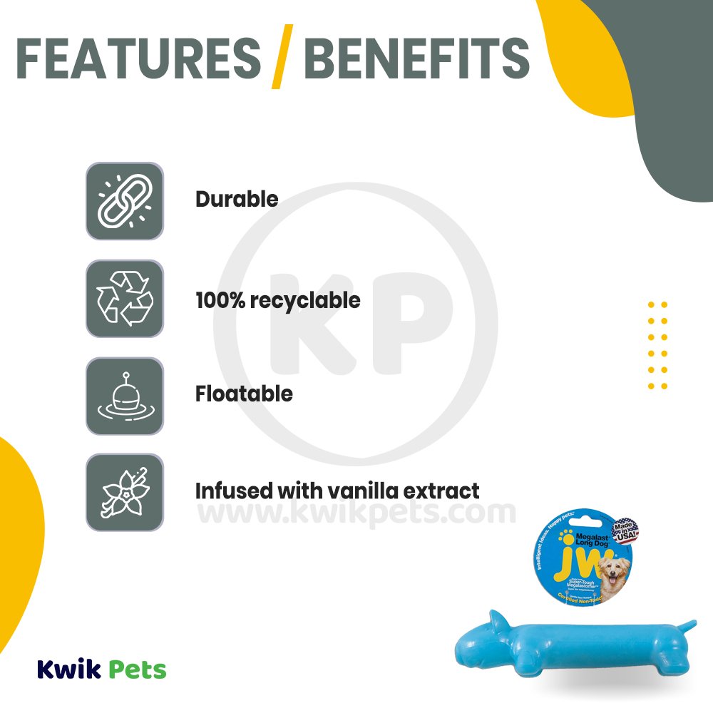 JW Pet MegaLast "Long Dog" Dog Toy Assorted Medium