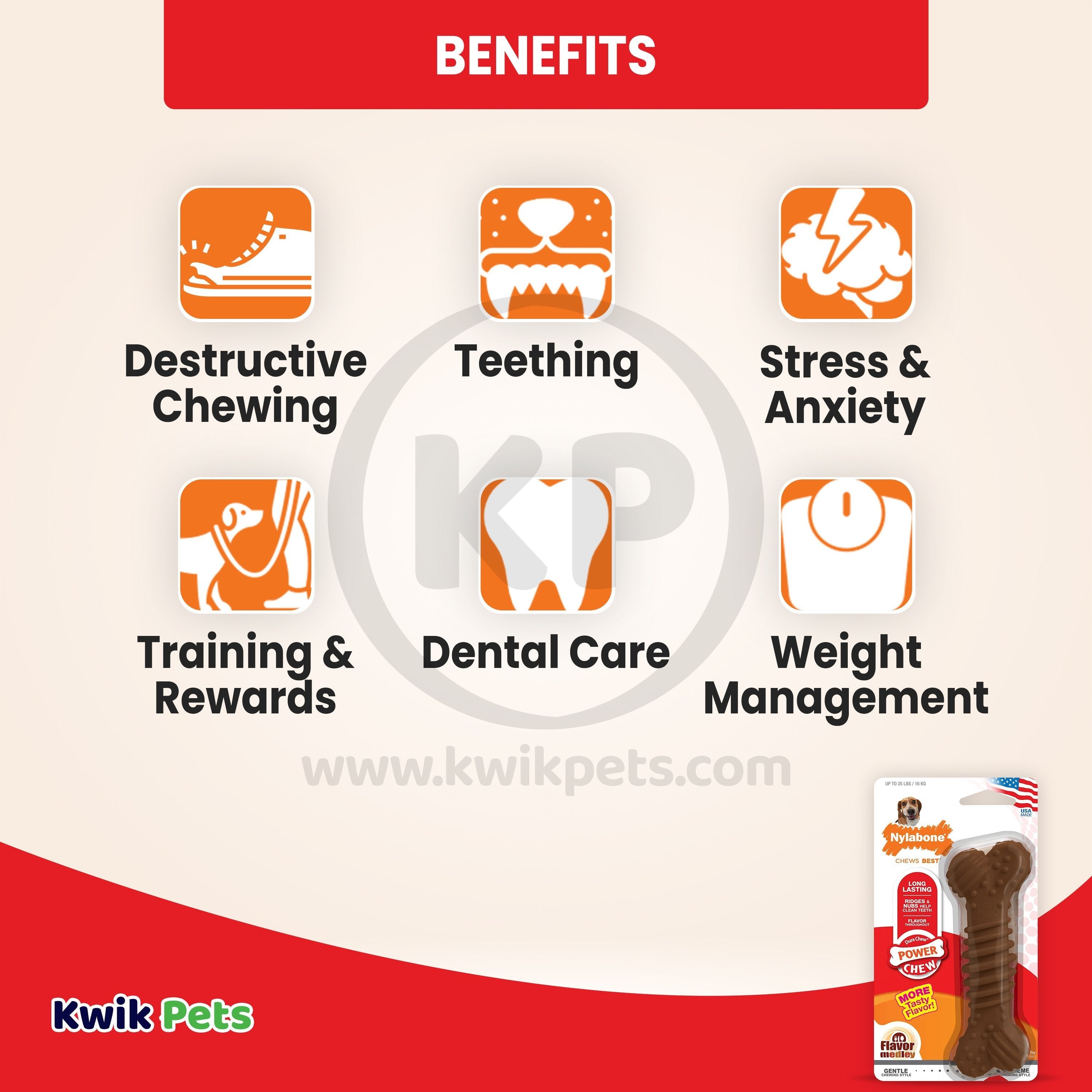 Nylabone Power Chew Textured Bone Dog Toy Medley Flavor Medium/Wolf - Up To 35 lbs