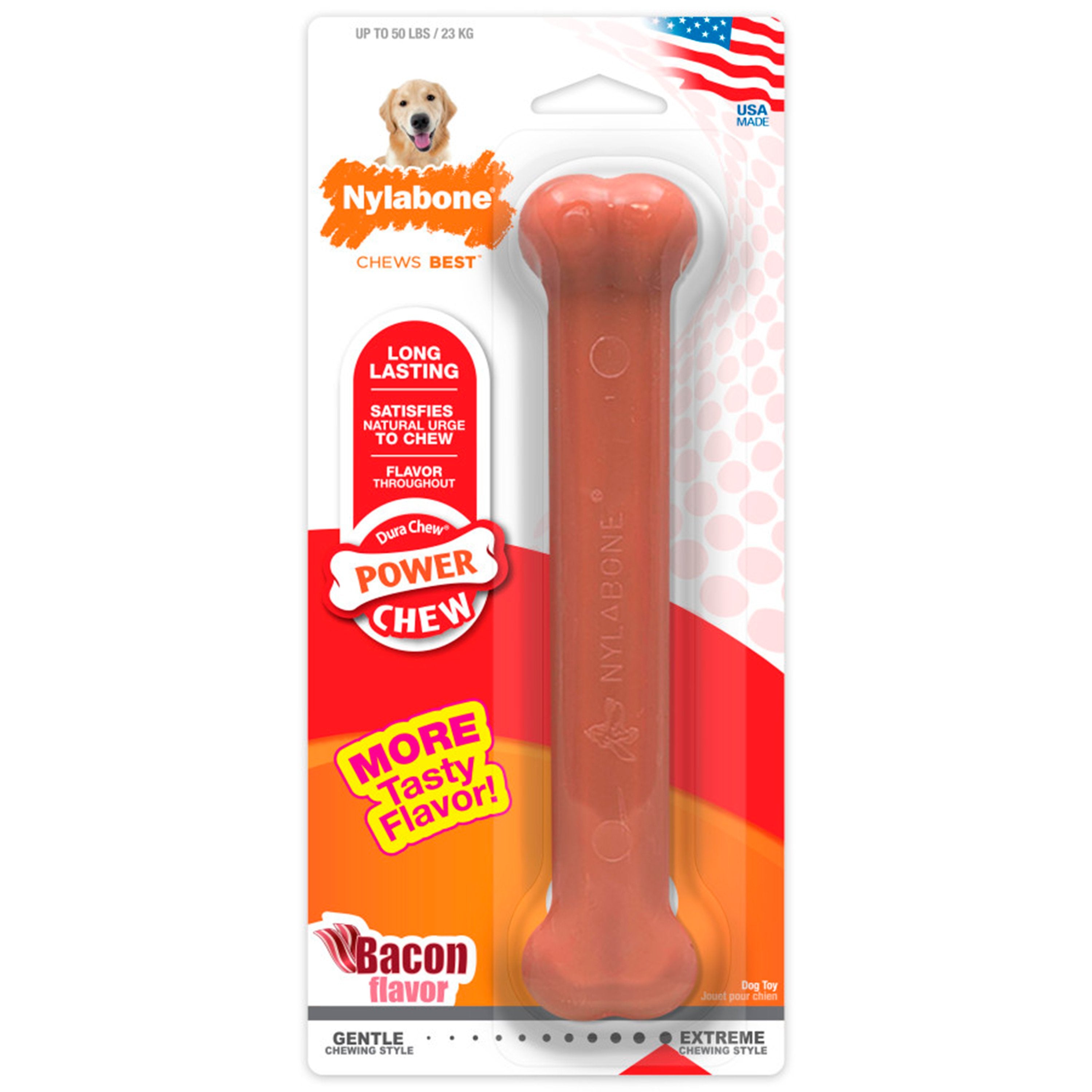 Nylabone Power Chew Dog Toy Bacon Large/Giant - Up To 50 lbs