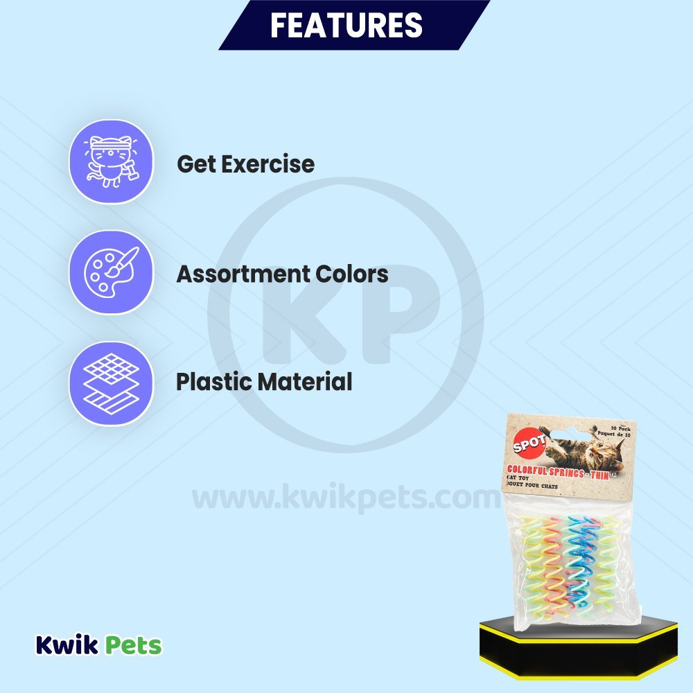 Spot Thin Colorful Springs Cat Toy Assorted 10 Count 3-in