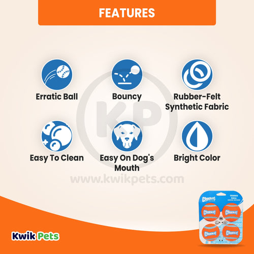 Chuckit! Tennis Ball Dog Toy Shrink Sleeve Blue/Orange Medium 4 Count