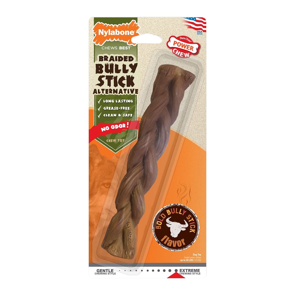 Nylabone Power Chew Braided Bully Stick Alternative Dog Toy Beef Large/Giant - Up To 50 lbs