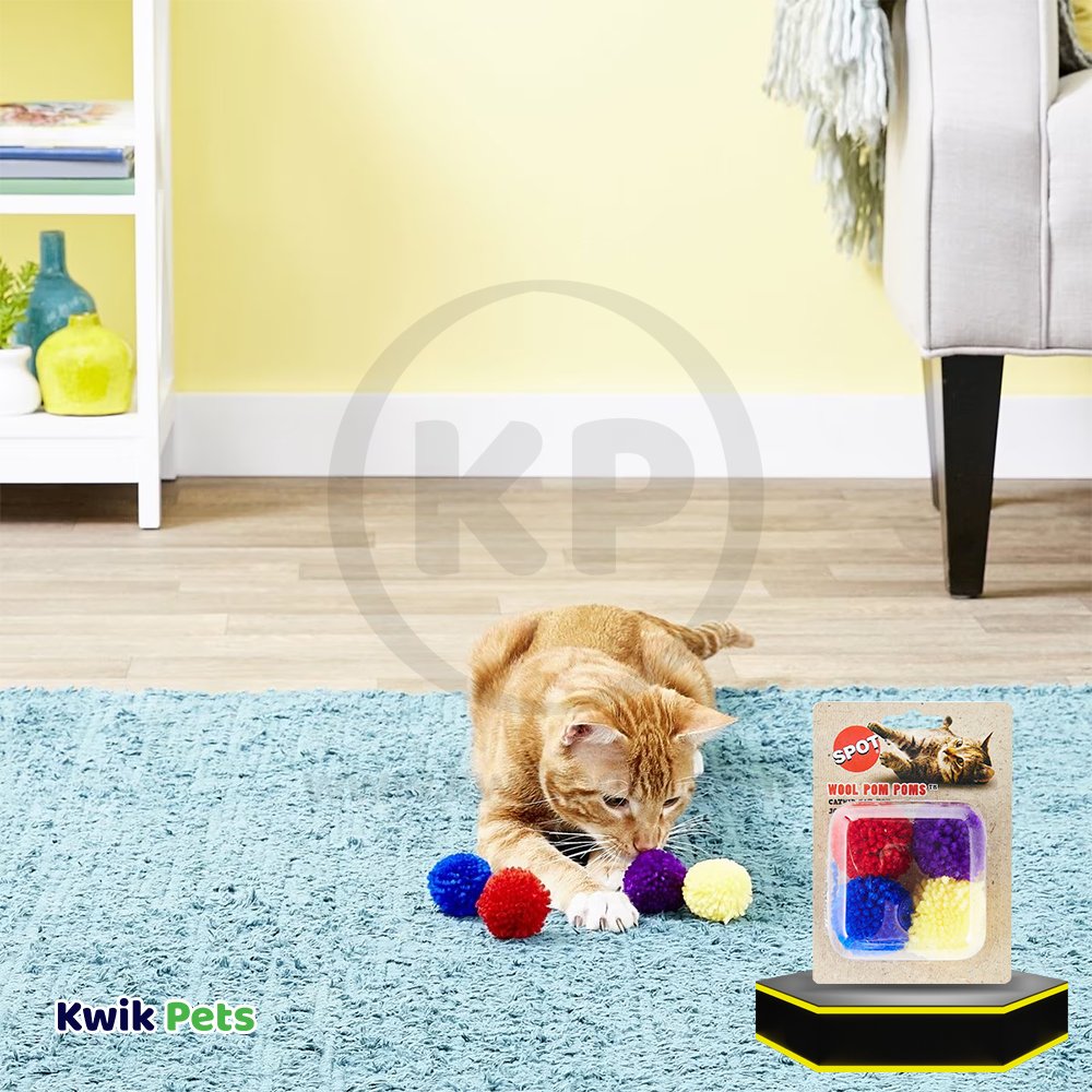 Spot Wool Pom Poms Cat Toy with Catnip Assorted 4 Count 1.5-in