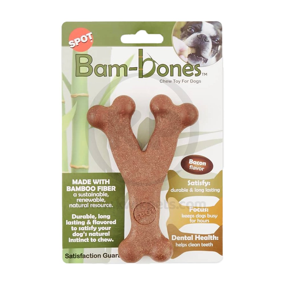 Spot Bam-Bones Wish Bone Dog Chew Toy Bacon Medium 5.25-in