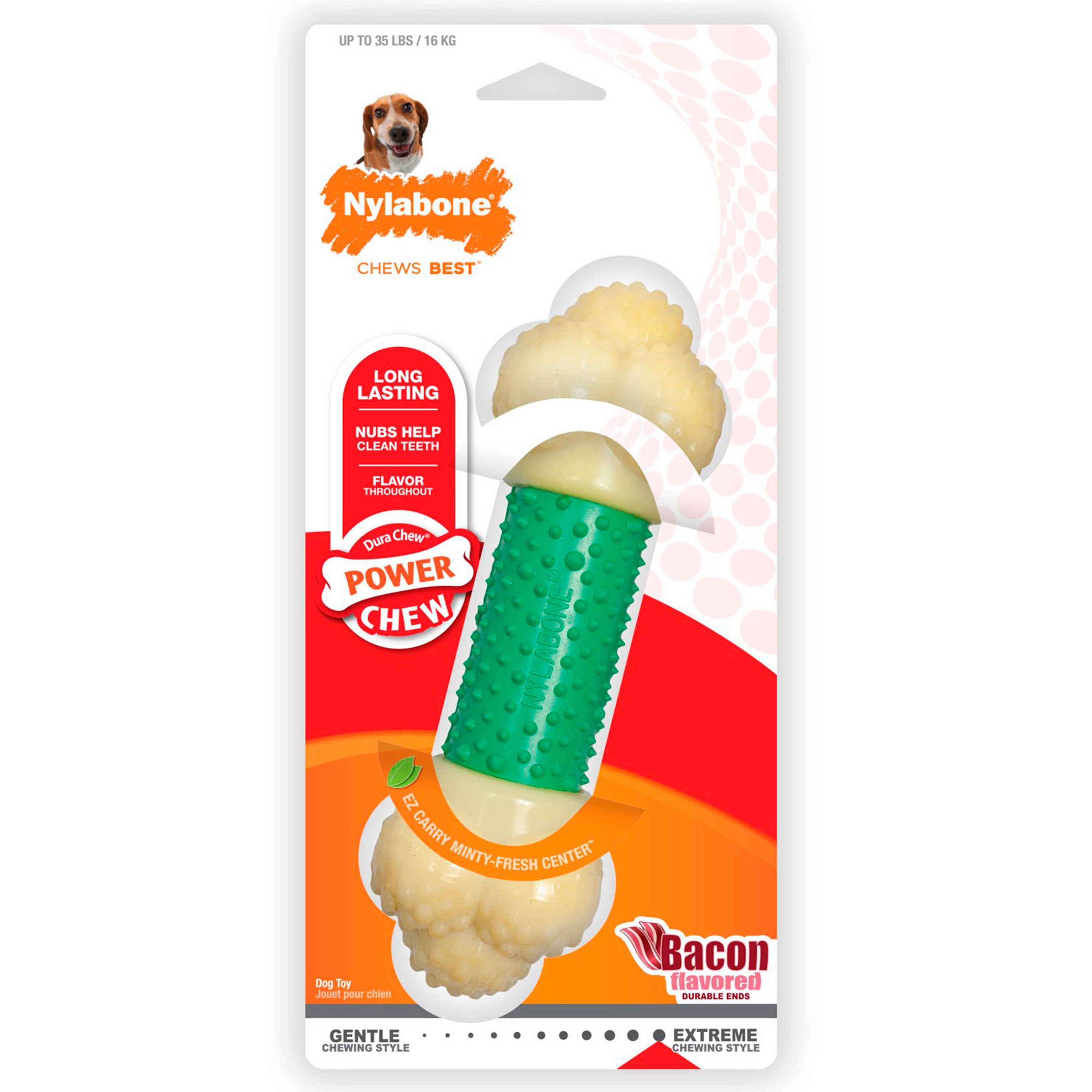 Nylabone Power Chew Double Action Durable Dog Toy Bacon XL/Souper - 50+ Lbs