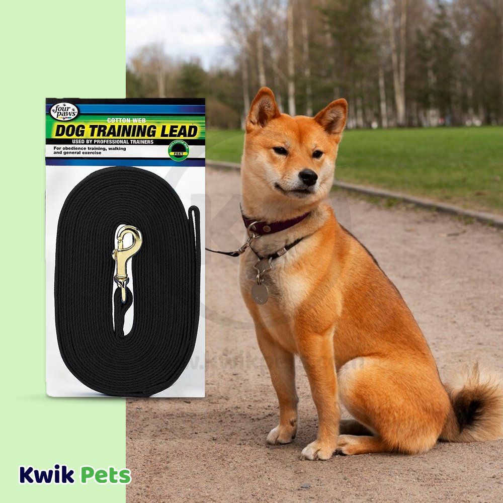 Four Paws Cotton Web Dog Training Lead Black 10-ft