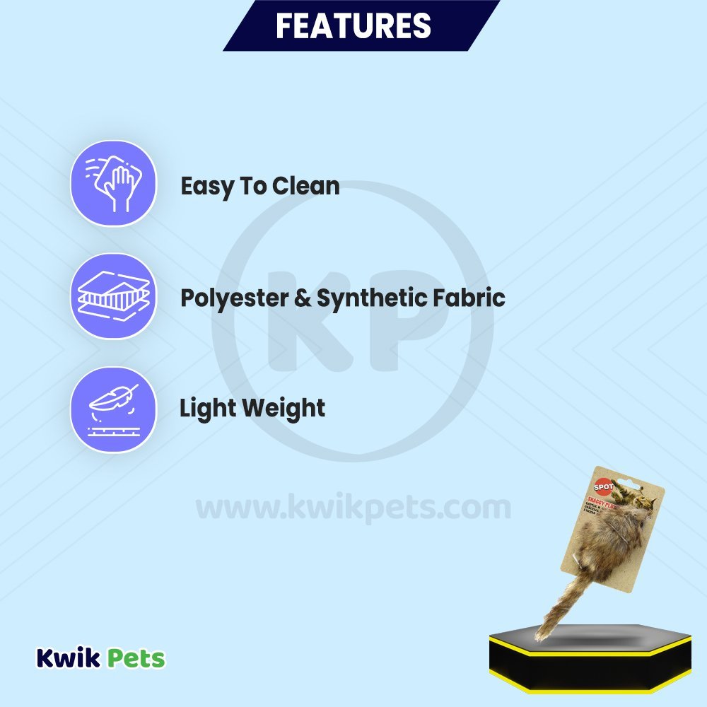 Spot Shaggy Plush Giant Mouse Rattle & Catnip Cat Toy Brown 8.5-in