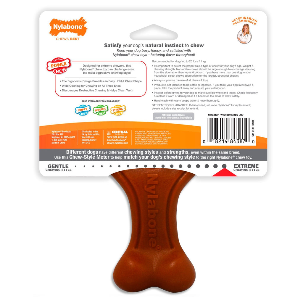 Nylabone Ergonomic Hold & Chew Wishbone Power Chew Durable Dog Toy Bison Small/Regular - Up To 25 Ibs