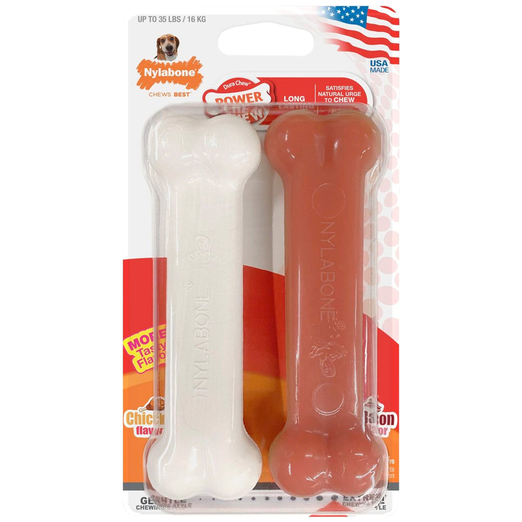 Nylabone Classic Power Chew Bacon & Chicken Flavor Durable Dog Toy Medium/Wolf - Up To 35 lbs 2 Count