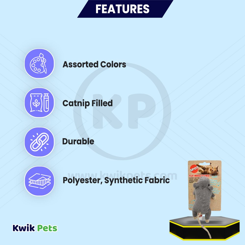 Spot Flat Mouse Frankie Cat Toy with Catnip Assorted 5.5-in