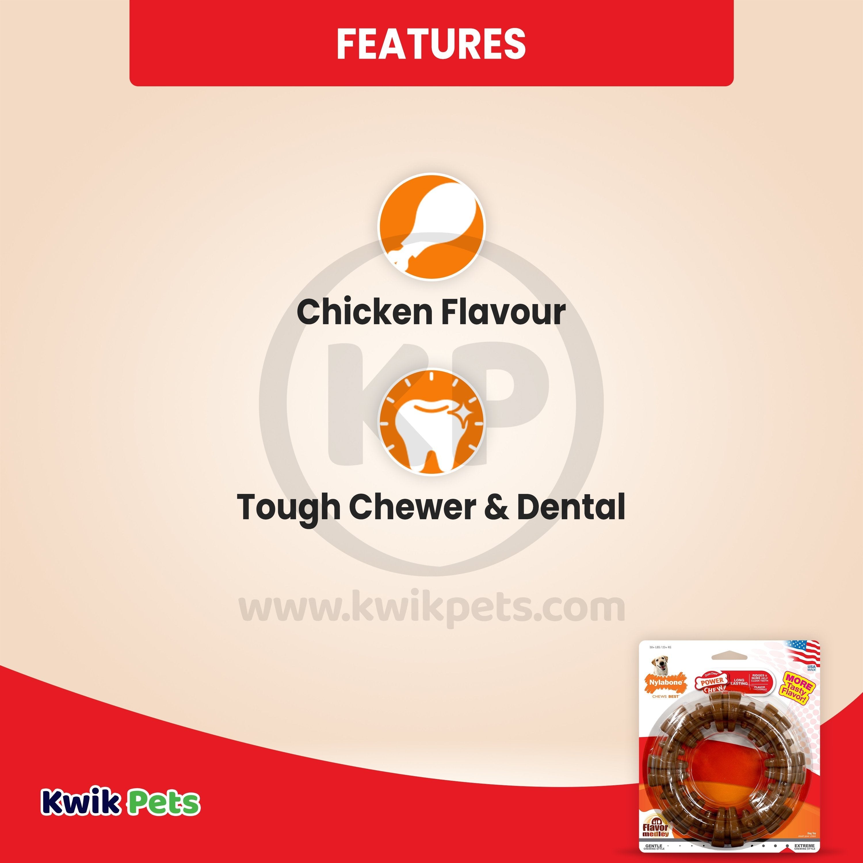 Nylabone Power Chew Textured Ring Dog Toy Medley Flavor XL/Souper - 50+ lbs