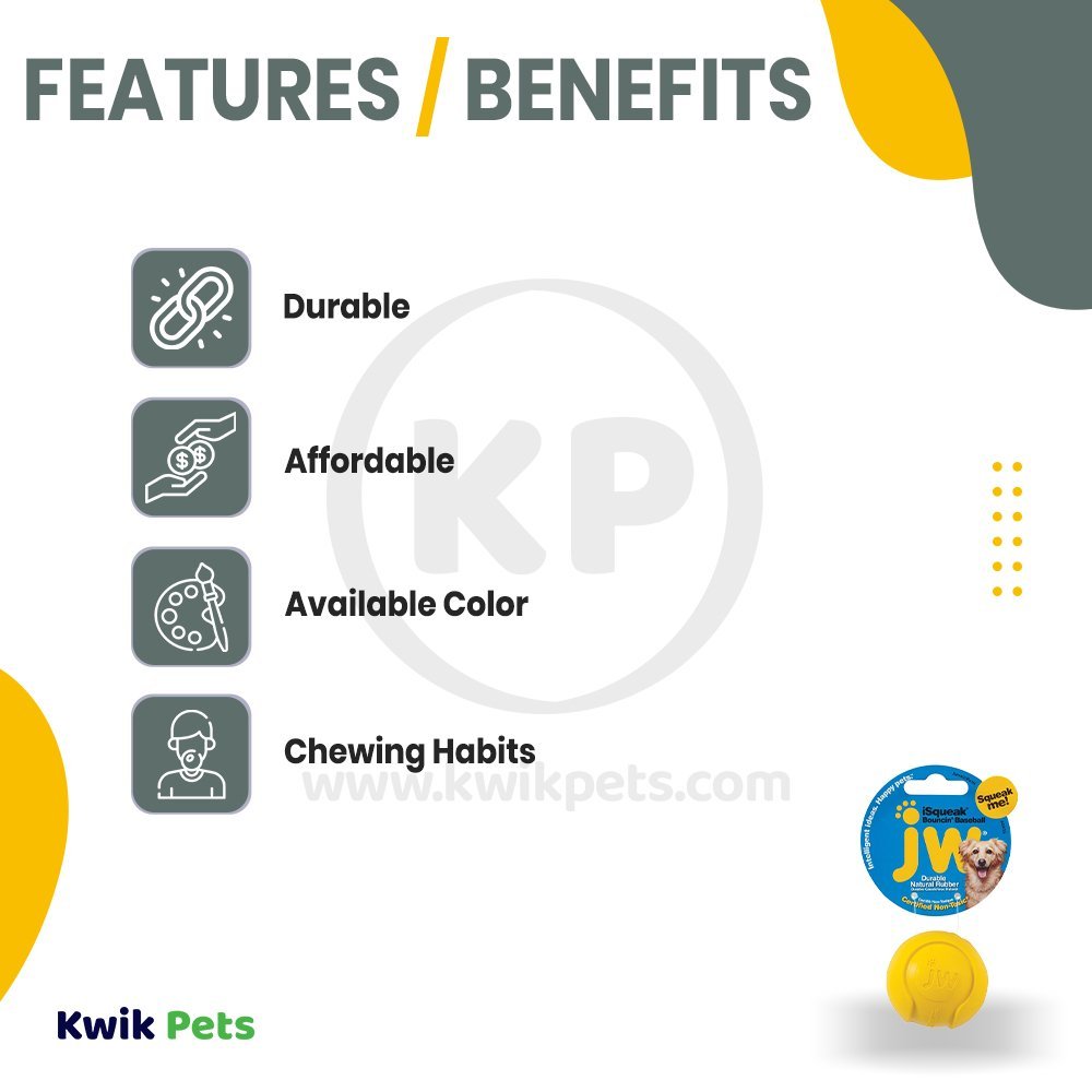 JW Pet iSqueak Bouncin' Baseball Dog Toy Assorted Small