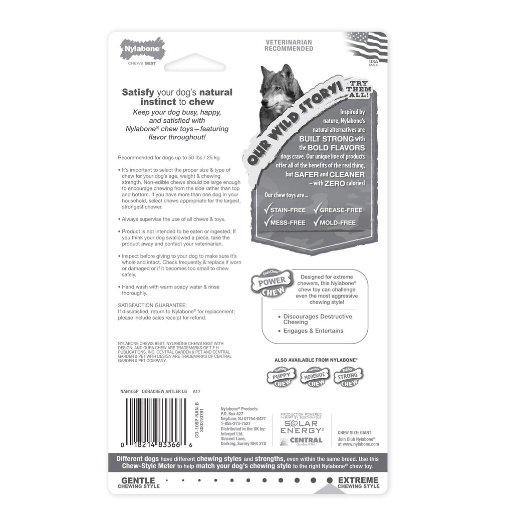 Nylabone Power Chew Antler Alternative Dog Toy Venison Large/Giant - Up To 50 lbs