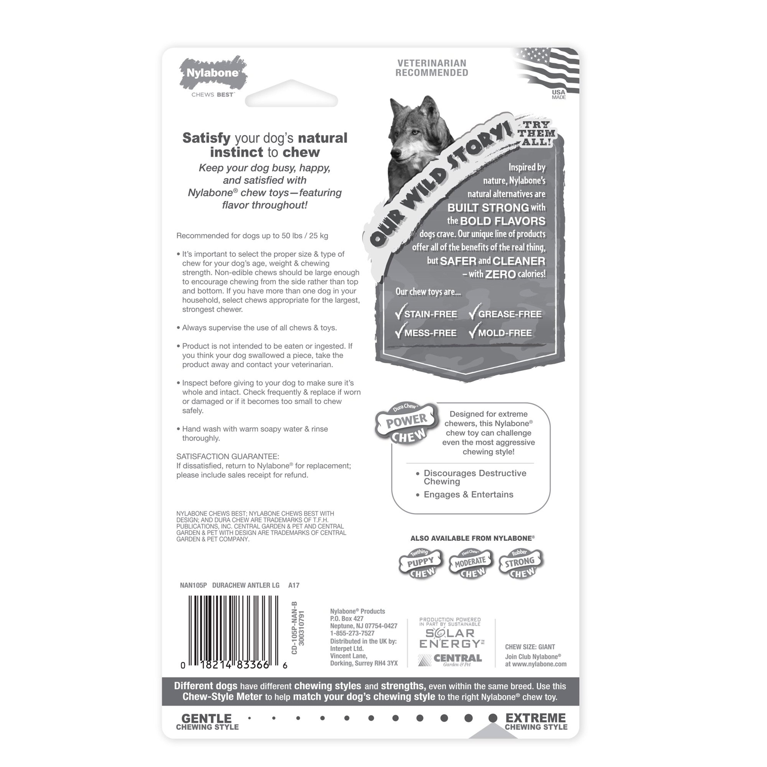 Nylabone Power Chew Antler Alternative Dog Toy Venison Large/Giant - Up To 50 lbs