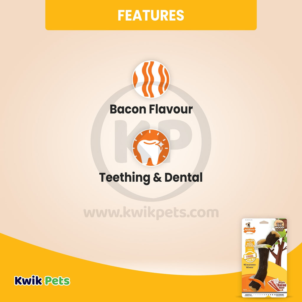 Nylabone Strong Chew Real Wood Dog Stick Toy Bacon XL/Souper - 50+ lbs