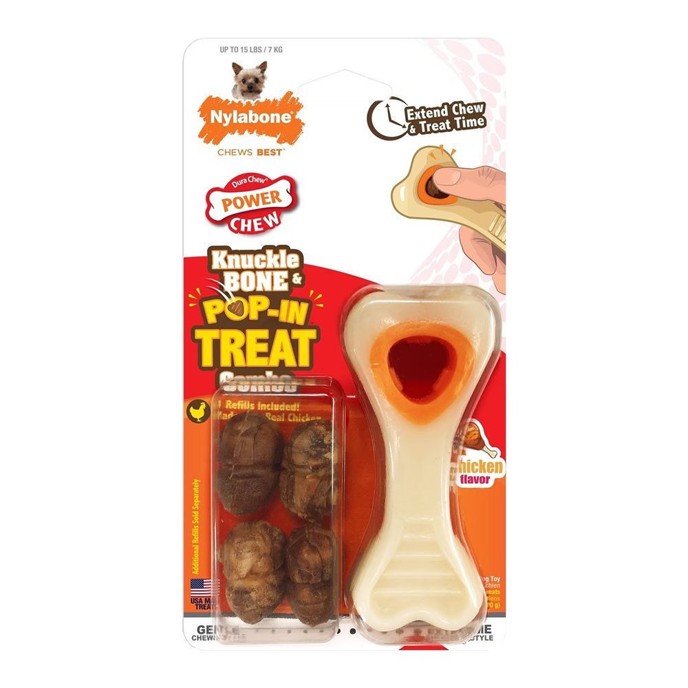 Nylabone Power Chew Knuckle Bone & Pop-In Treat Dog Toy Combo Chicken XS/Petite - Up To 15 lbs