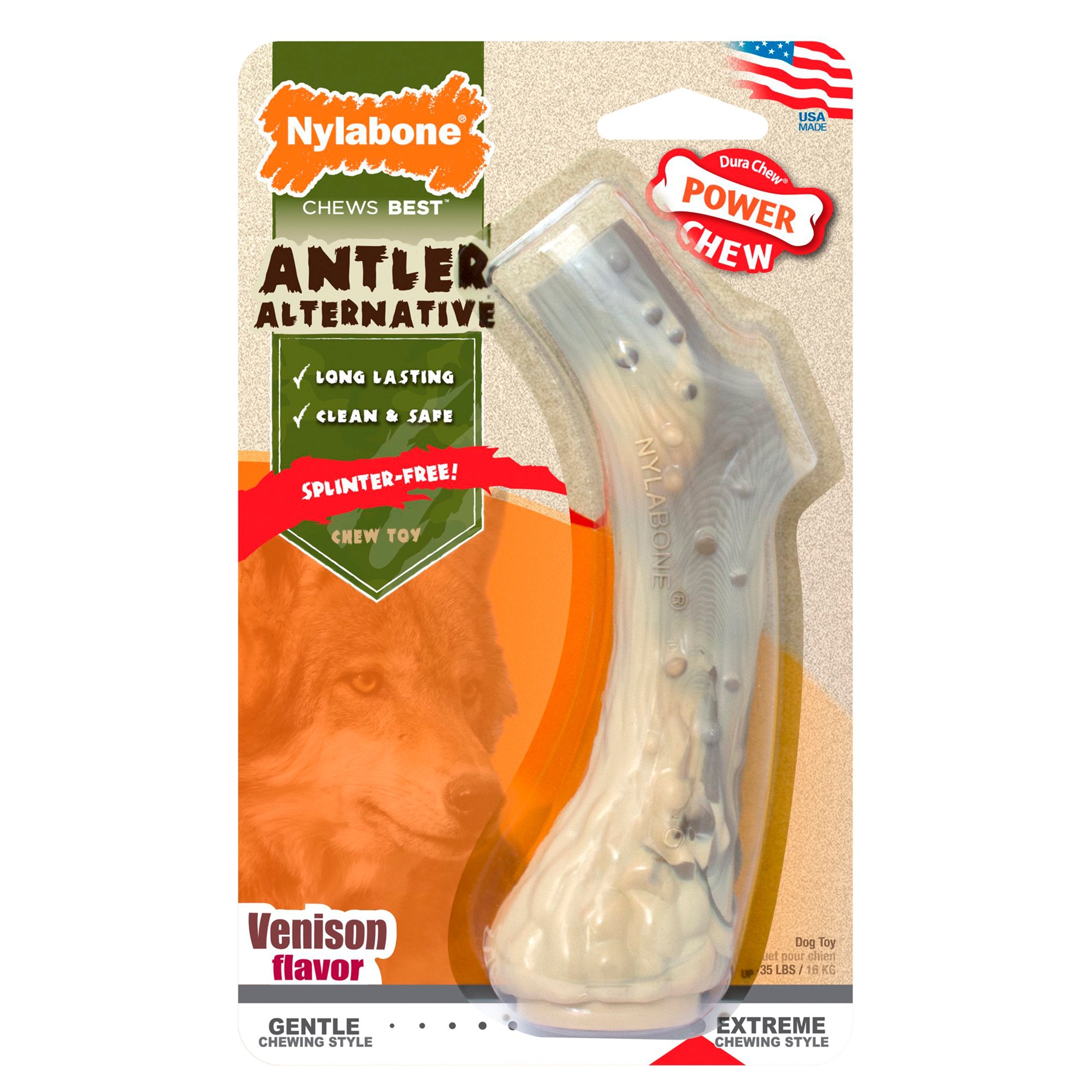 Nylabone Power Chew Antler Alternative Dog Toy Venison Medium/Wolf - Up To 35 lbs