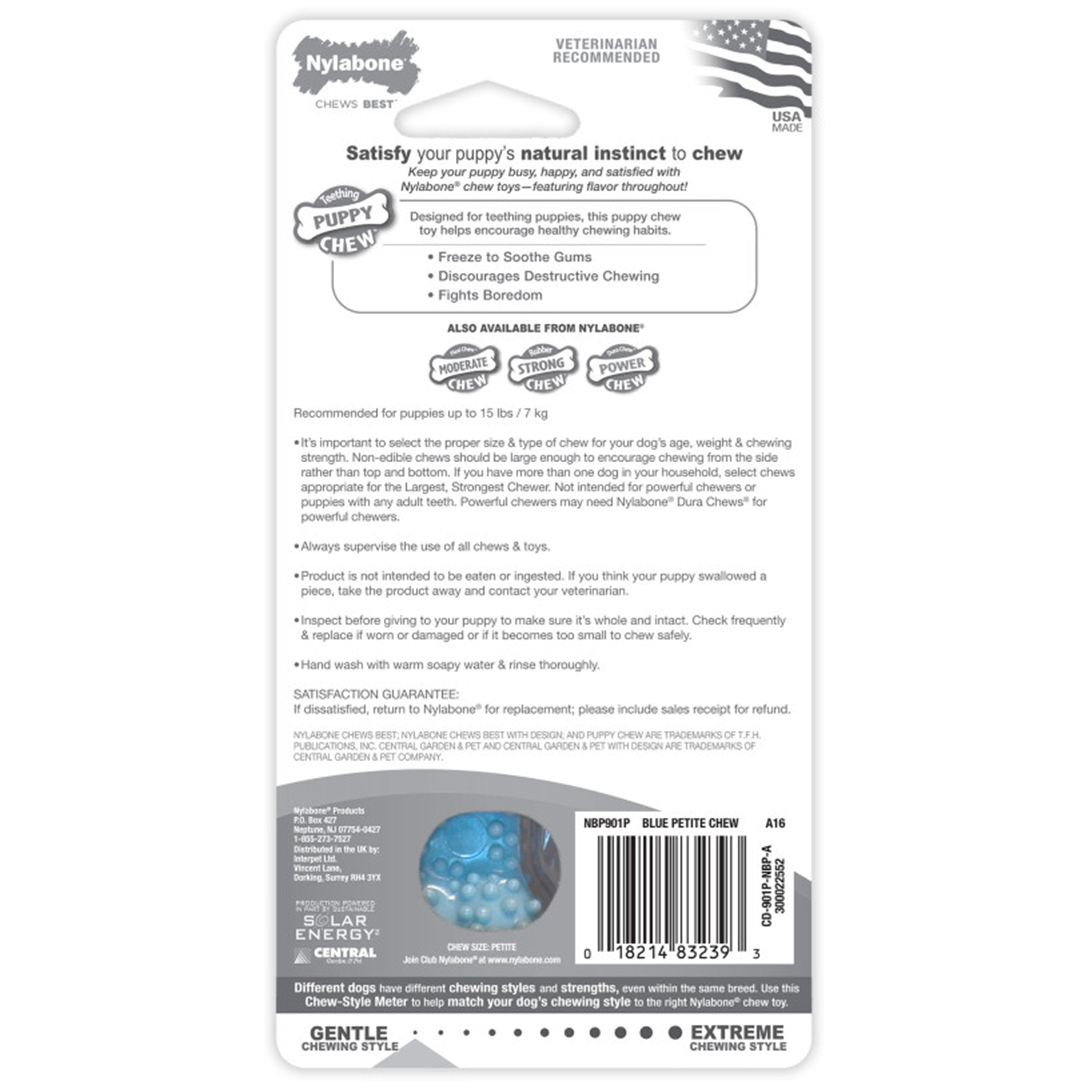 Nylabone Puppy Teething & Soothing Flexible Chew Toy Chicken Flavor Blue XS/Petite - Up To 15 lbs